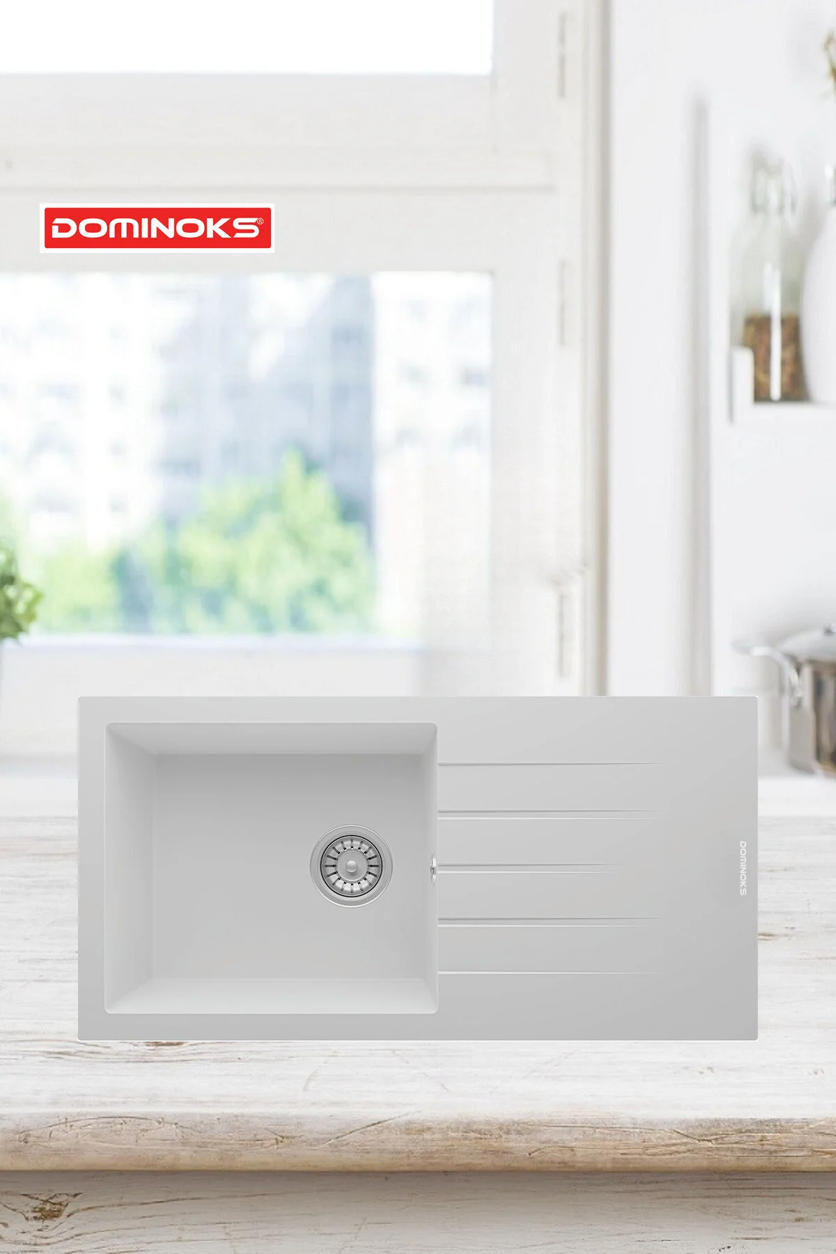 شستشو گرانیت گرانیتی سفید 43.5X86 سانتی متری KONGO86 با قطره چکان تک چشمی Dominoks