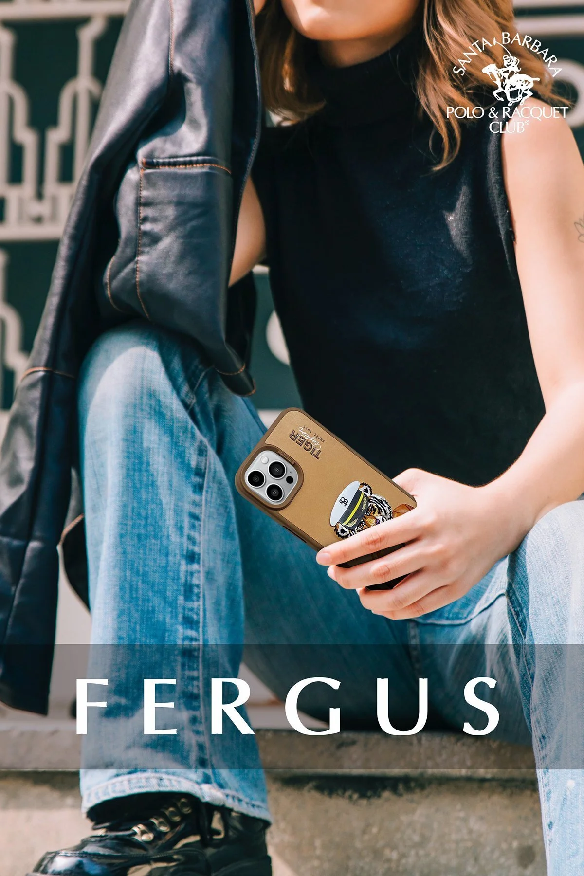 کاور و قاب پوشش SBPRC IPHONE 14 PRO MAX COMPATIBLE CASE 3D PU چرمی FERGUS INSIDE JEEDE Santa Barbara Polo Racquet Club