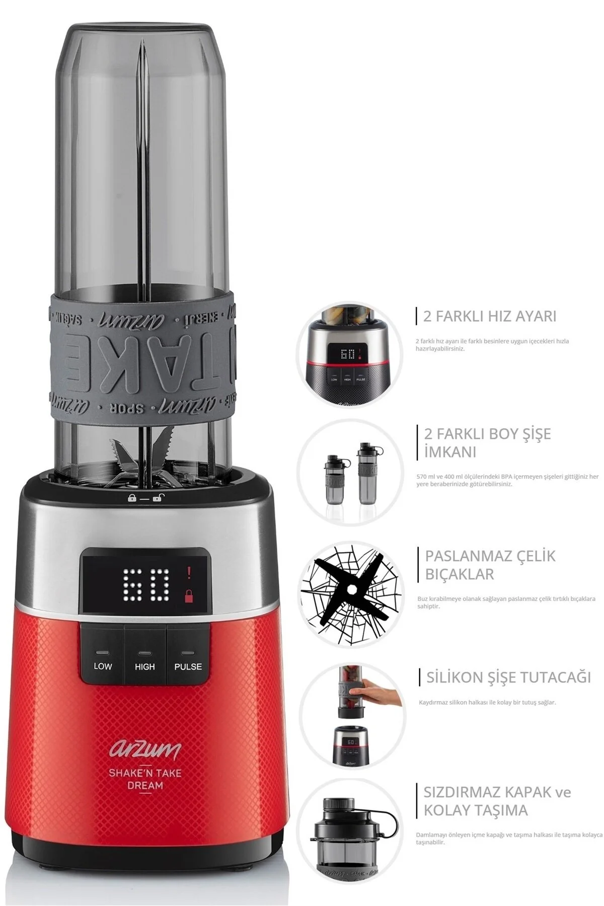 مخلوط کن شخصی AR1148 K SHAKE'N TAKE REED RED 500 W اسموتی Arzum