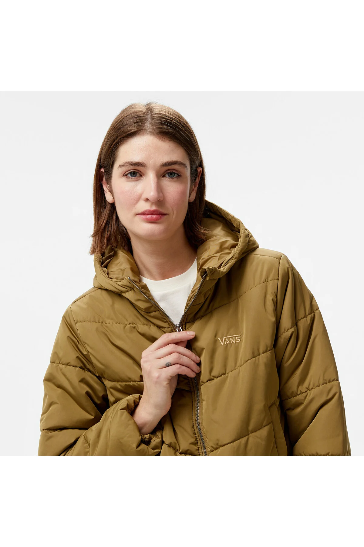 کاپشن زنانه ونس Mte Foundry Crop Puff Hood رنگ خاکی Vans