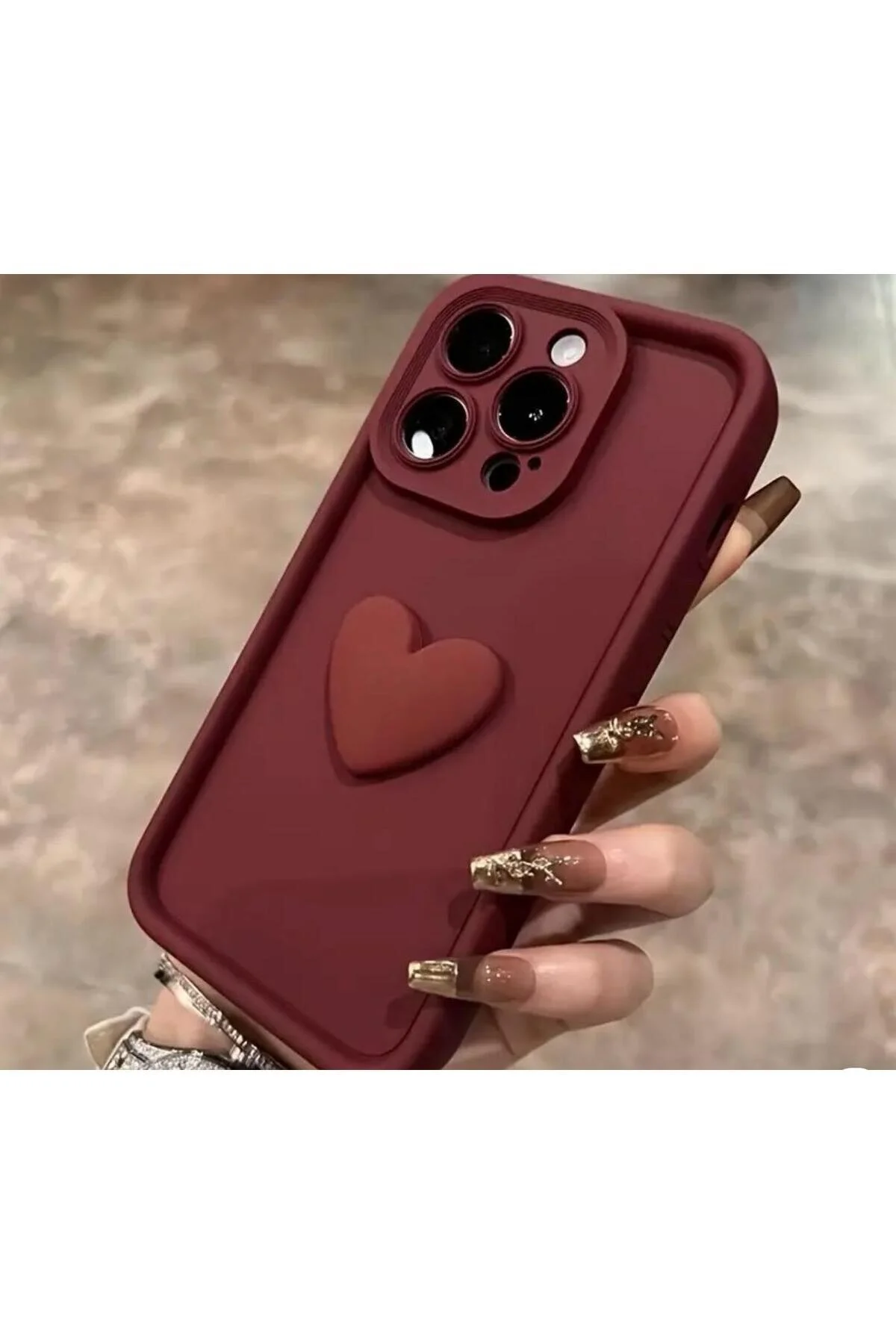 کاور و قاب محافظ گوشی با دوربین سیلیکونی نرم بورگوندی قلب سه بعدی IPHONE 11 PROMAX Burroe Atalier
