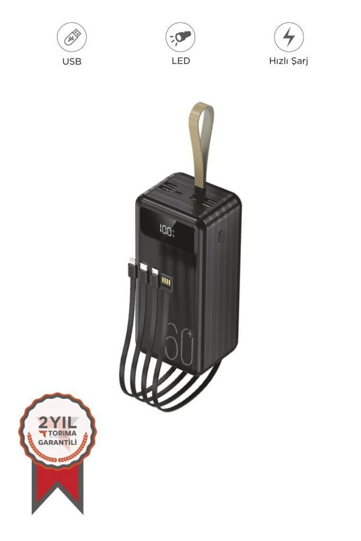 پاوربانک شارژ سریع قابل حمل TRM 1060 مشکی LED 4 خروجی 60000 میلی آمپر ساعتی با نشانگر دیجیتال اورجینال Torima