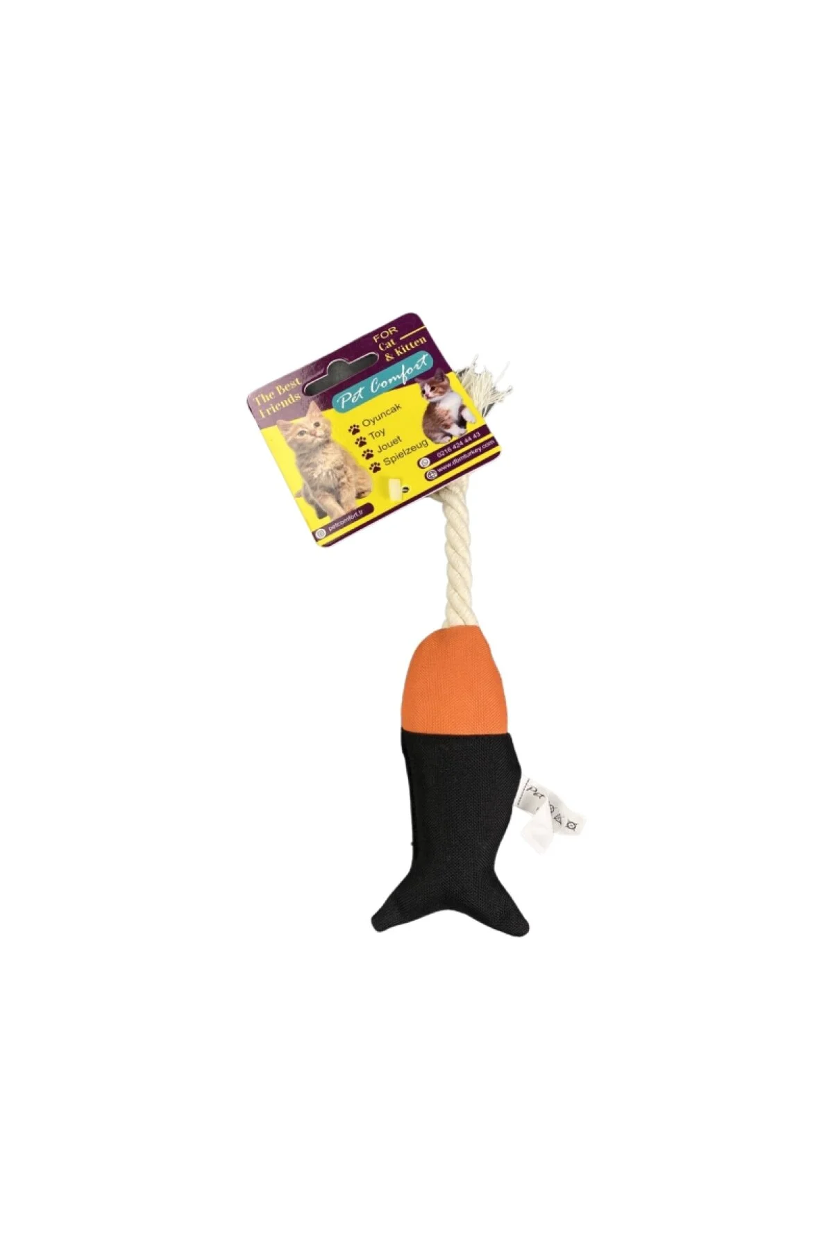 اسباب بازی گربه خاکستری طناب ماهی ضد آب آبی و نارنجی Ø6CM 24 سانتی متر پت کامفورت Pet Comfort