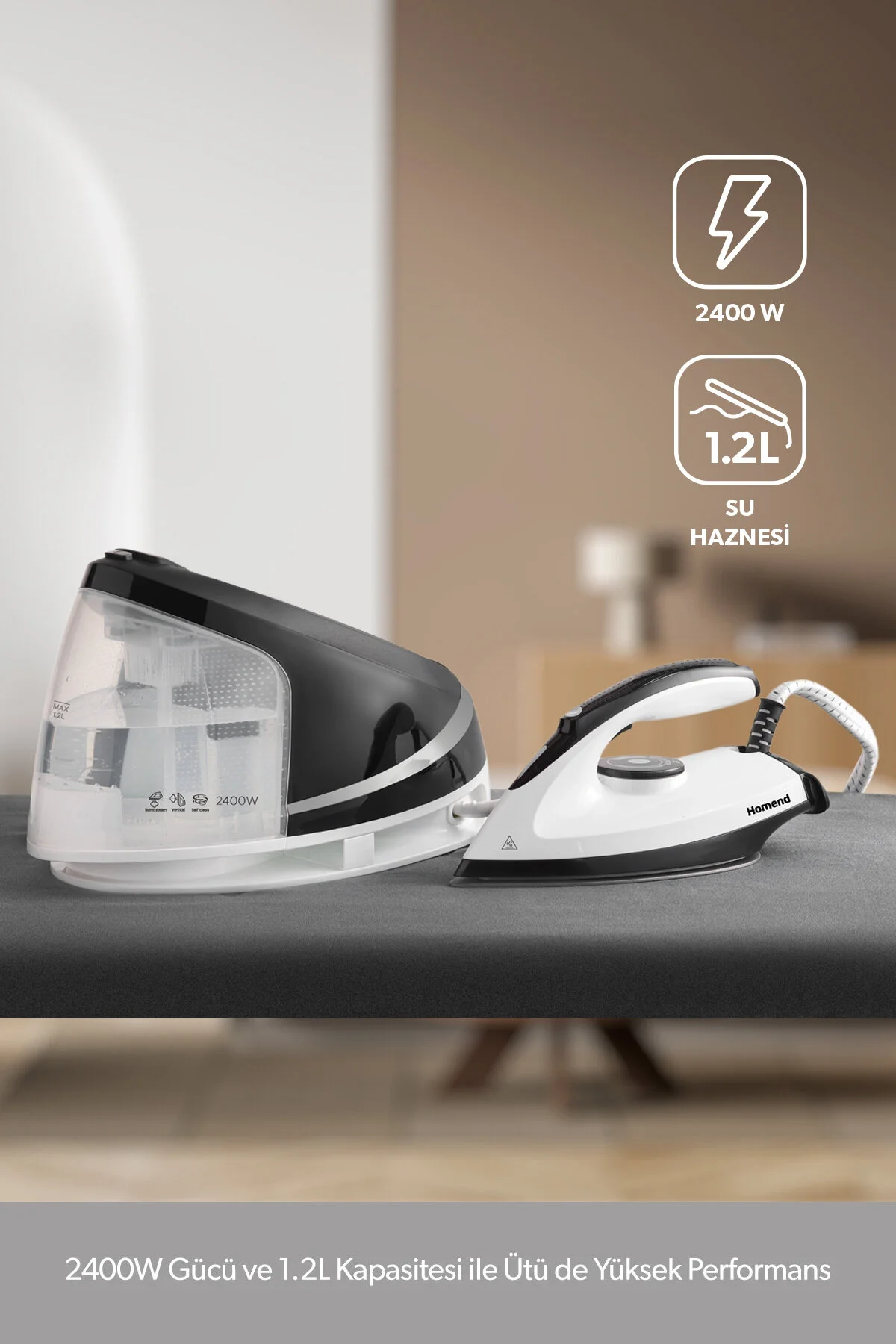 اتو مخزن بخار سفید Steamwork 1167H دیگ سیاه و 2400 W  HOMEND