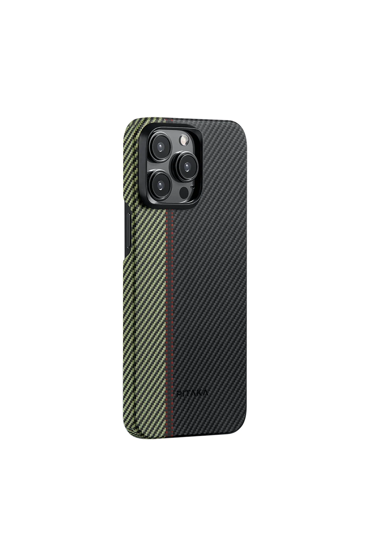 کاور و قاب IPHONE 15 PRO CASE MAGSAFE سازگار با فیبر کربن پیتاکا لمسی بافته شده ارکستر سیاه سبز PITAKA