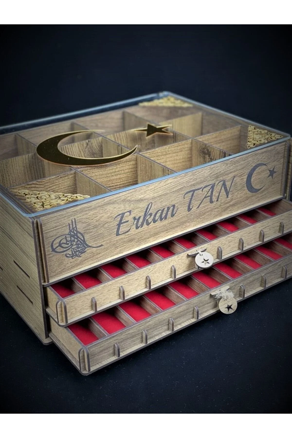 تسبیح جعبه شیشه ای شخصی و جمع آوری ساعت ROSARY BOX 2 1 پرچم Yaman Hediyelik