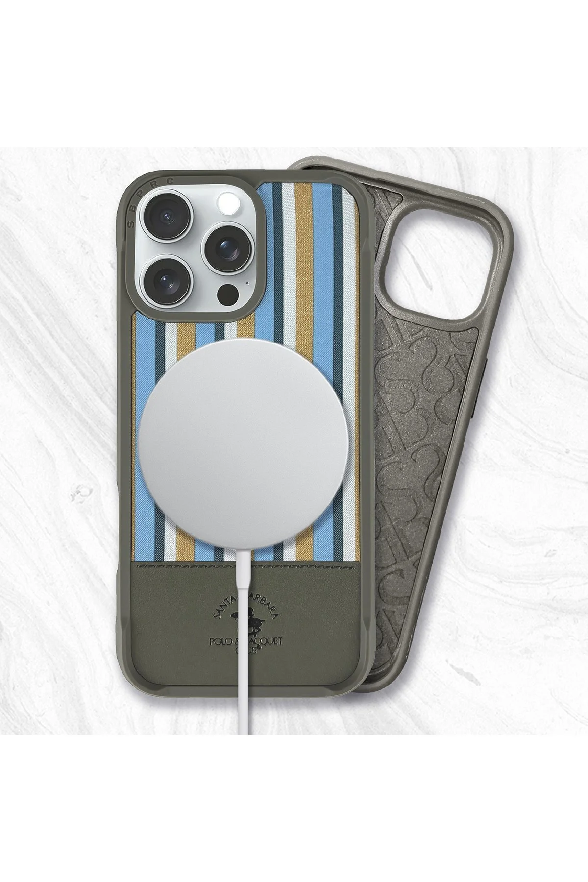 کاور و قاب سازگار SBPRC IPHONE 16 PRO MAX دو طرح چرم ISAAC SUEDE PU Santa Barbara Polo Racquet Club