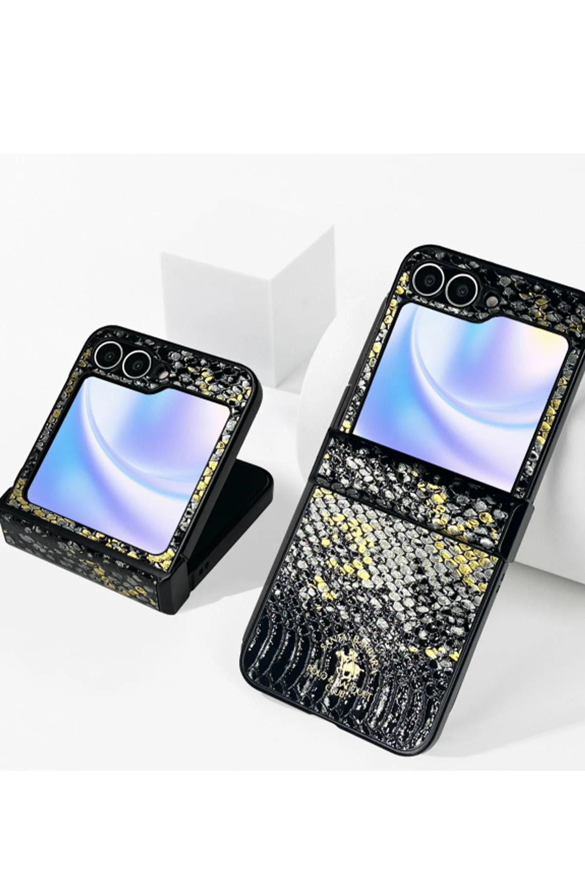 کاور و قاب SBPRC SAMSUNG GALAXY Z FLIP 6 COMPATIBLE CASE PU چرمی SNAKE COVER دکمه مکانیکی مگنت ساگار Santa Barbara Polo Racquet Club