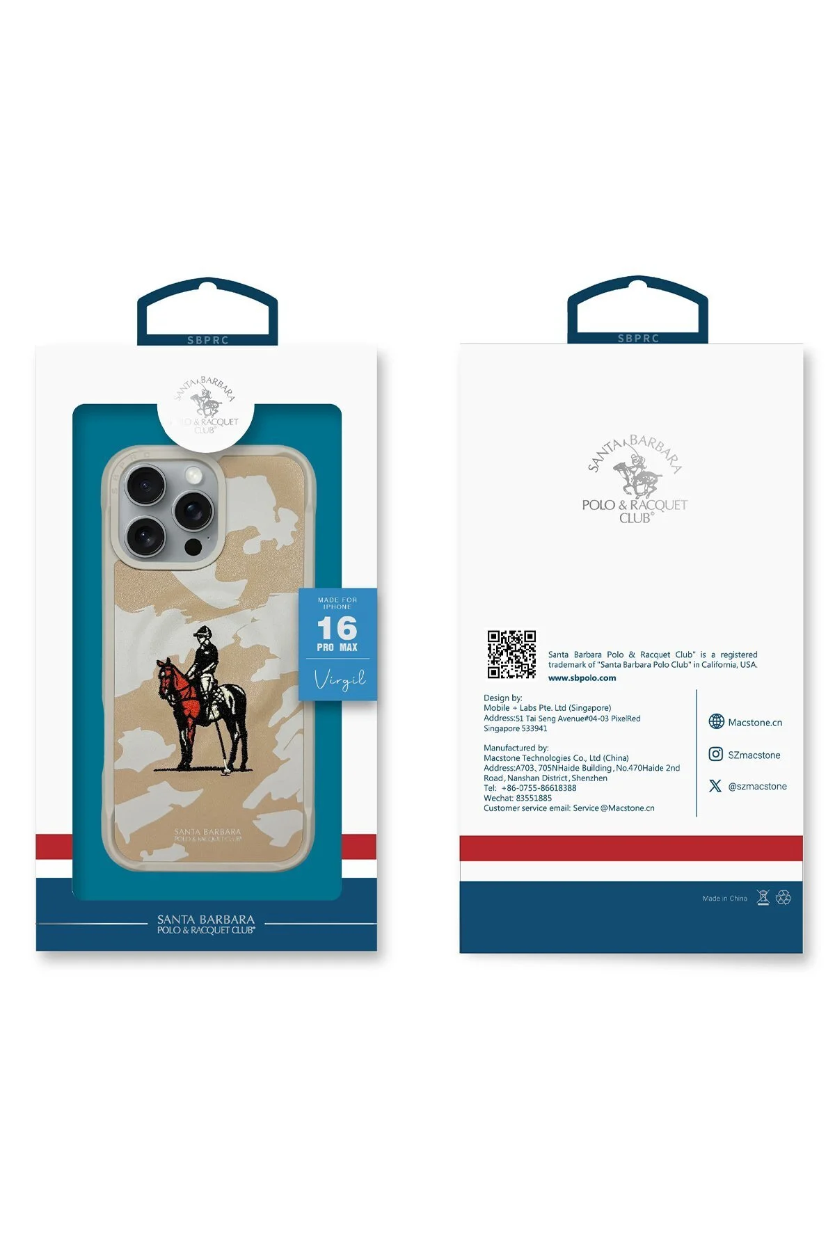 کاور و قاب طرح لوگوی دوزی شده با سازگار آیفون 16 پرو مکس MAGSAFE VIRGIL Santa Barbara Polo Racquet Club
