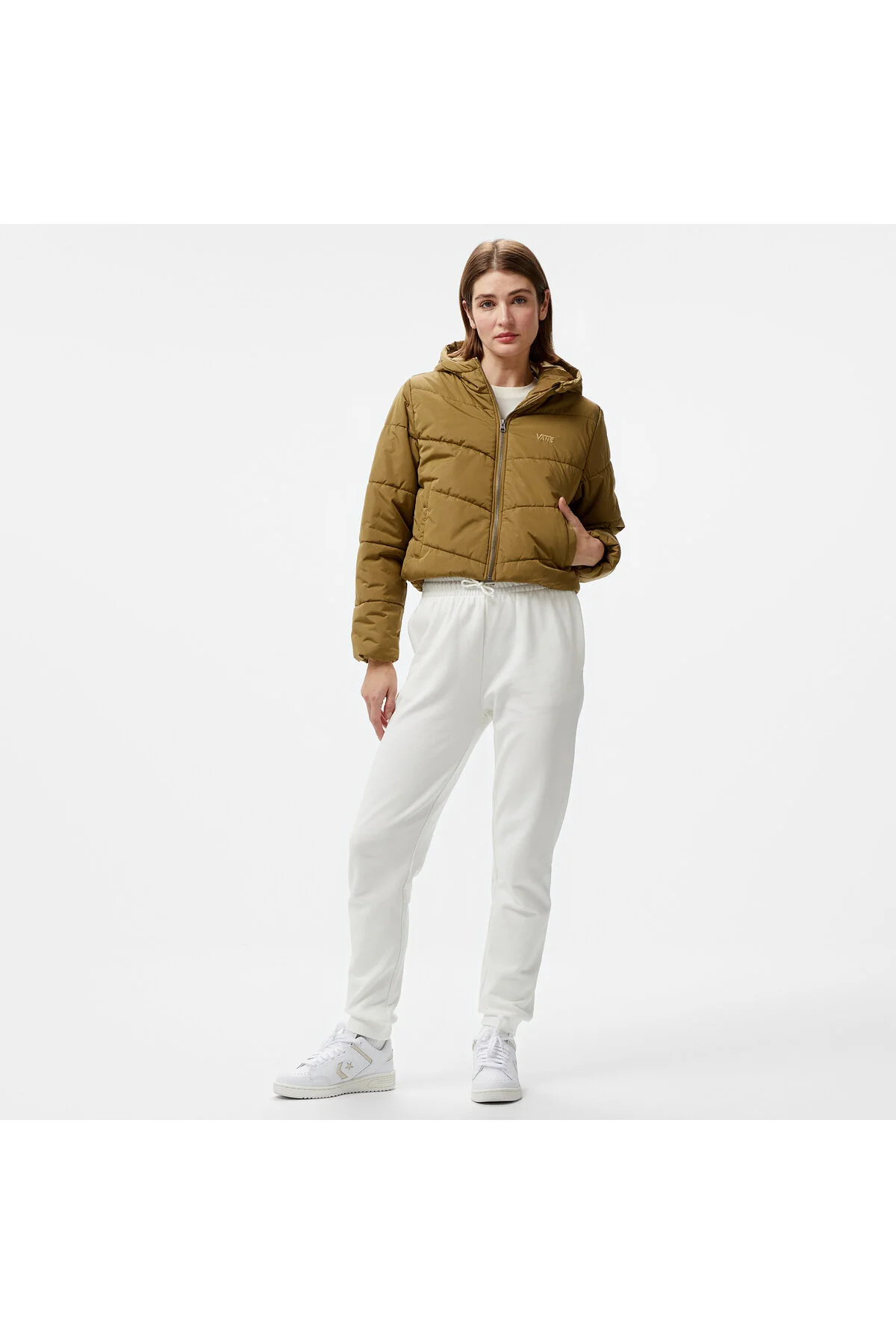 کاپشن زنانه ونس Mte Foundry Crop Puff Hood رنگ خاکی Vans