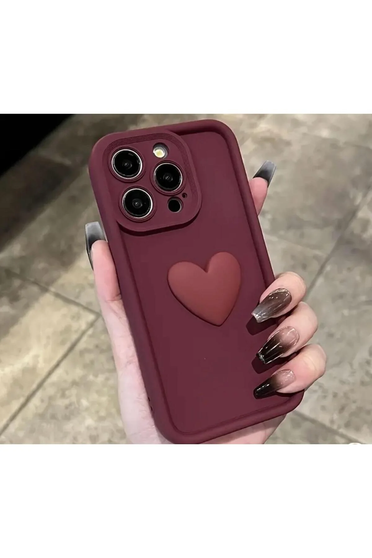 کاور و قاب محافظ گوشی با دوربین سیلیکونی نرم بورگوندی قلب سه بعدی IPHONE 11 PROMAX Burroe Atalier