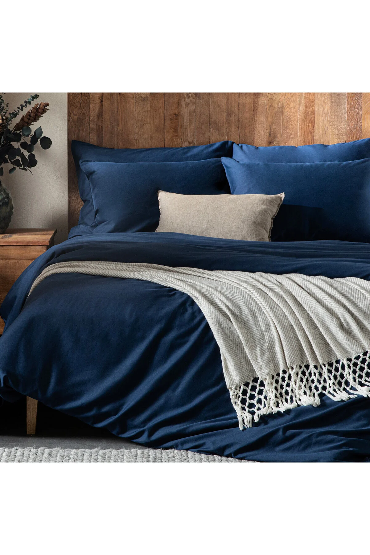 کاور لحاف دو نفره آبی سرویس روتختی دامهای بامبو Cielo Set 200X220 Cm Navy Blue Chakra