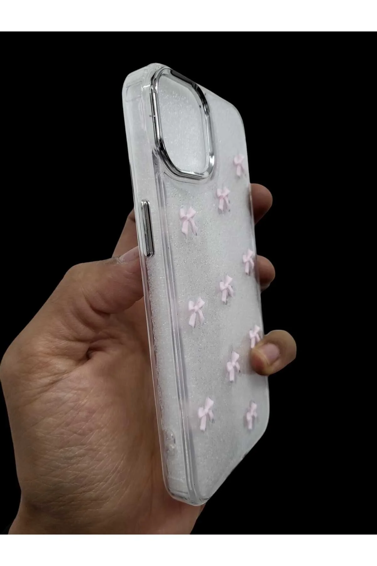 کاور و قاب پاپیون صورتی ناز گوشی سخت براق شفاف سازگار با آیفون 13 14 BilişimGo Technology