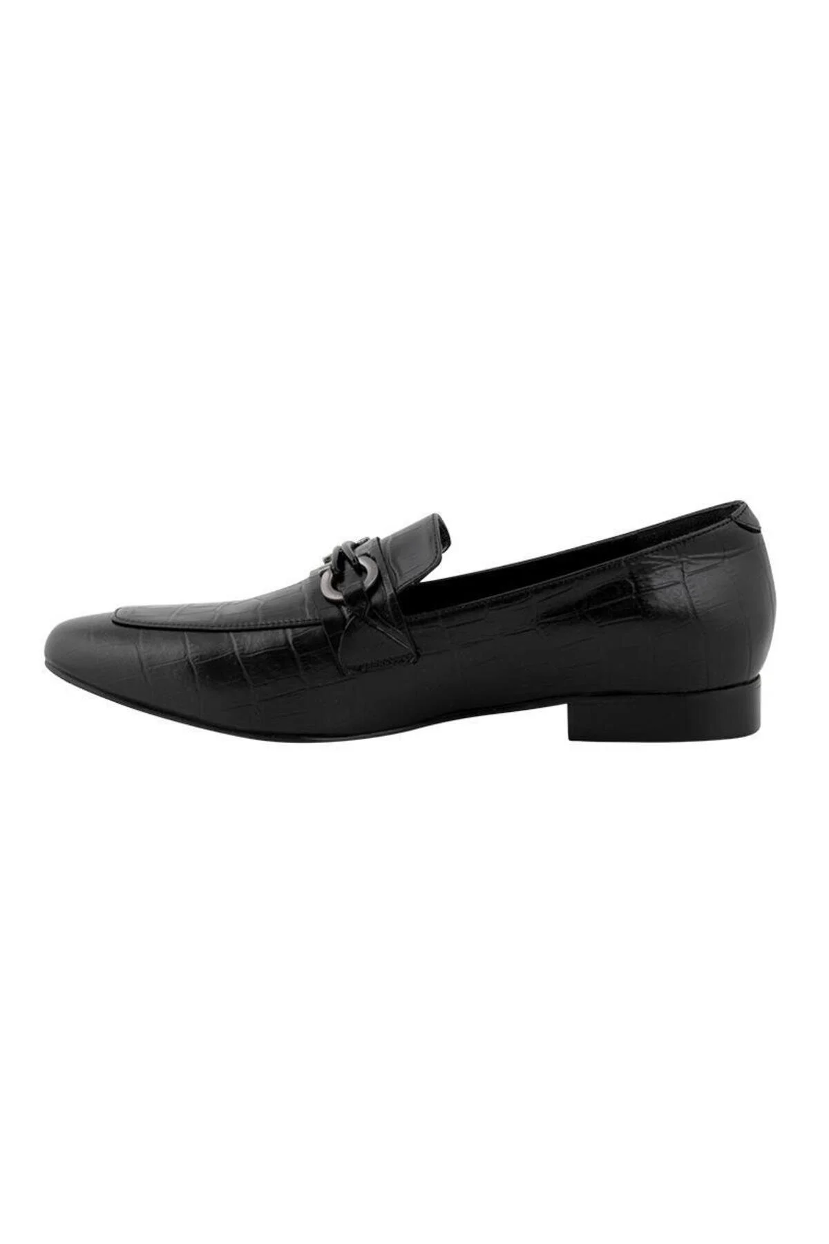 کفش کژوال روزانه مشکی زنانه LOAFER چرمی الگوی KROKO سیاه Rivus