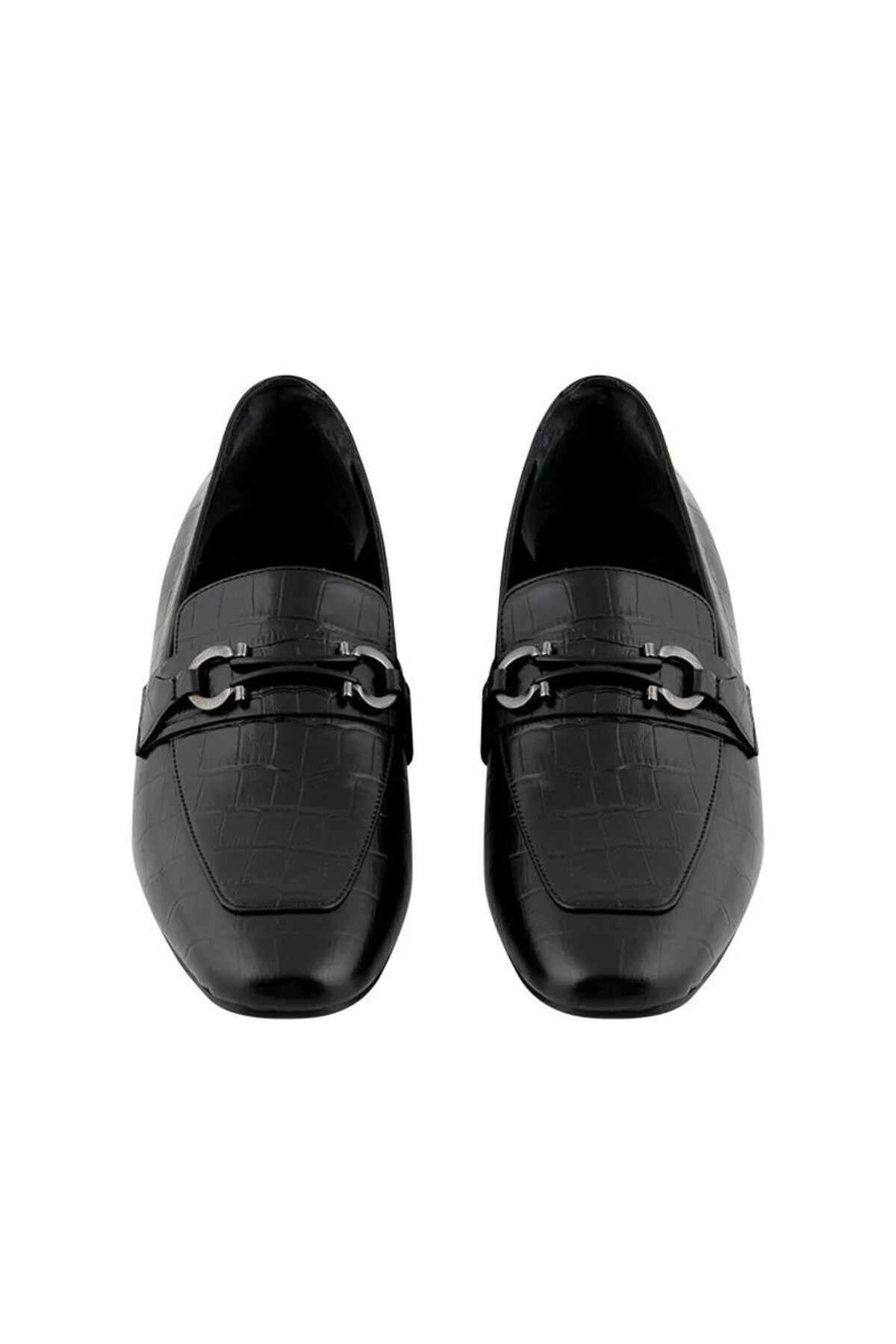 کفش کژوال روزانه مشکی زنانه LOAFER چرمی الگوی KROKO سیاه Rivus
