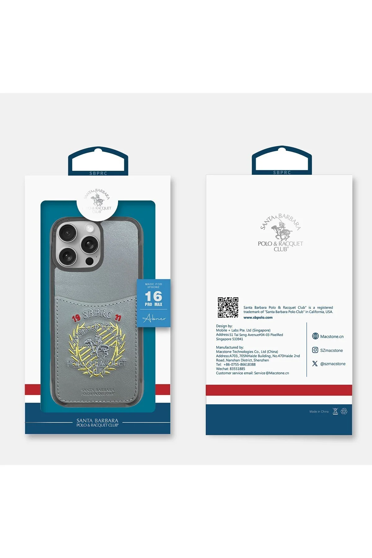 کاور و قاب کارت ویزیت طرح دار با جیر گلدوزی SBPRC IPHONE 16 PRO MAX Santa Barbara Polo Racquet Club