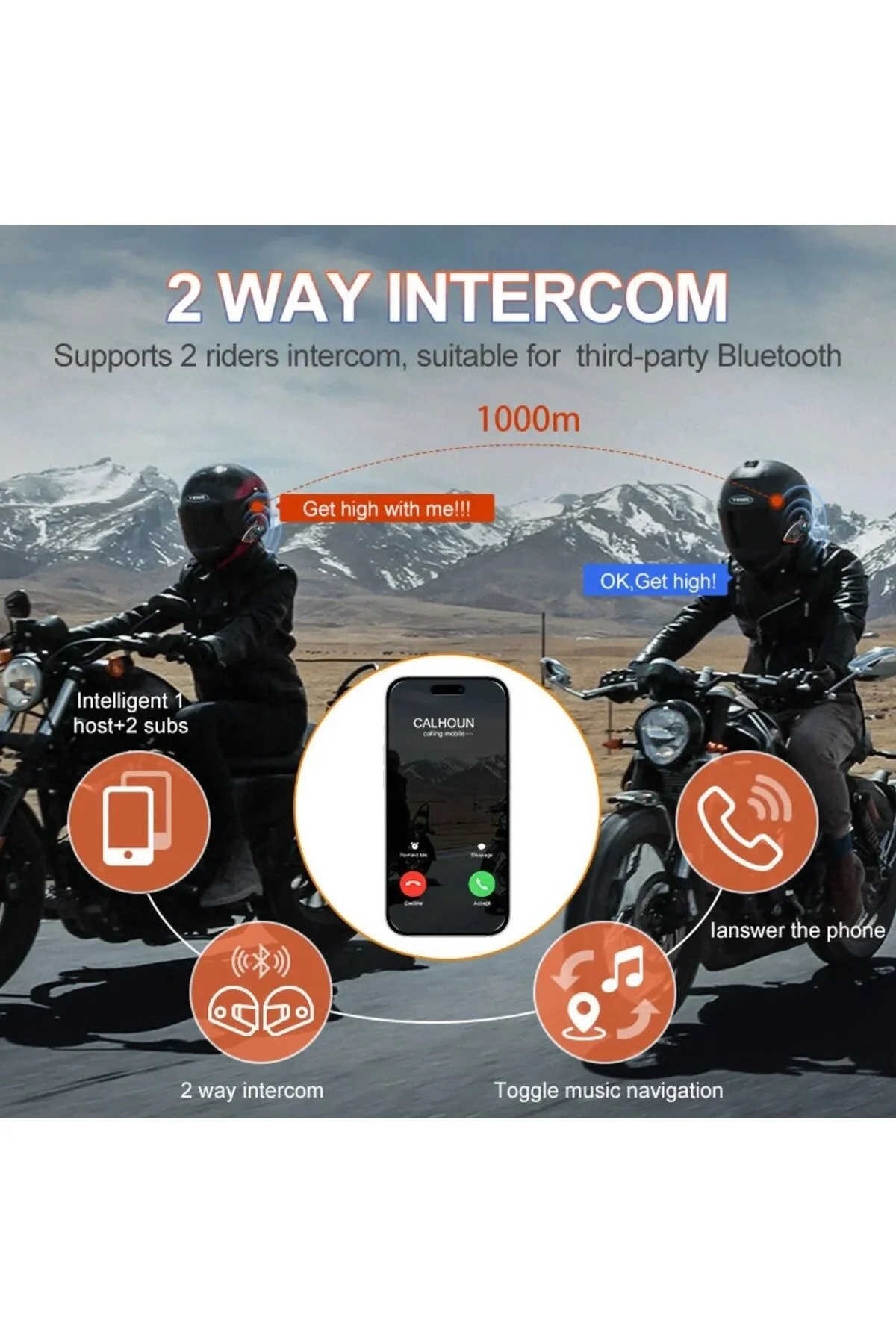 اینترکام Y80 2X موتور سیکلت INTERCOM 2 CONNECTION RGB LIGHT HEALMET BLUETOOTH Genel Markalar