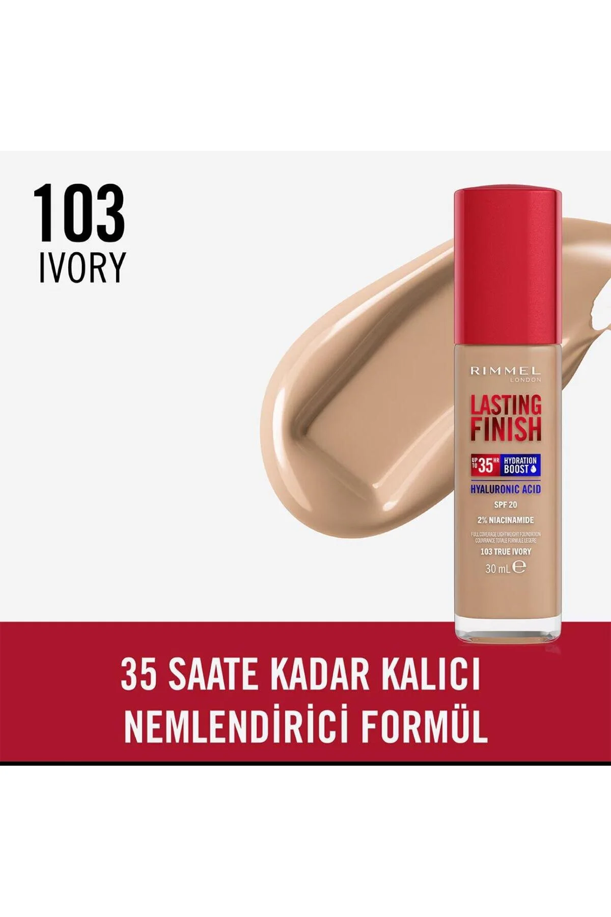 کرم پودر بی‌نقص مدل Lasting Finish شماره 103 رنگ بژ ریمل لندن Rimmel London