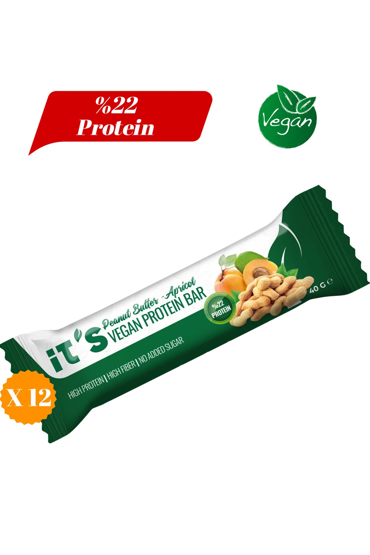 پروتئین بار نوار وگان کره بادام زمینی و زردآلو 40 گرم اورجینال it's