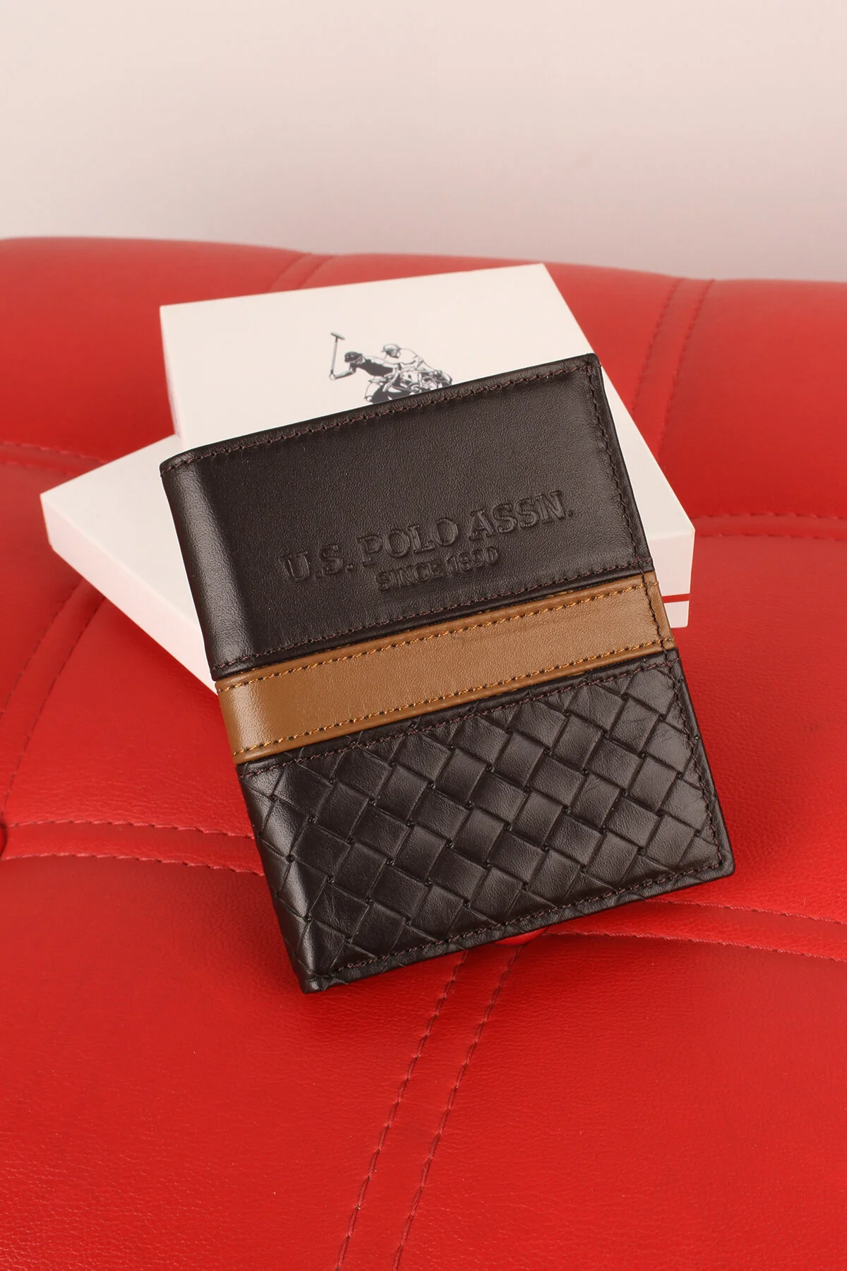 کیف پول چرمی مردانه رنگ قهوه‌ای U.S. Polo Assn.