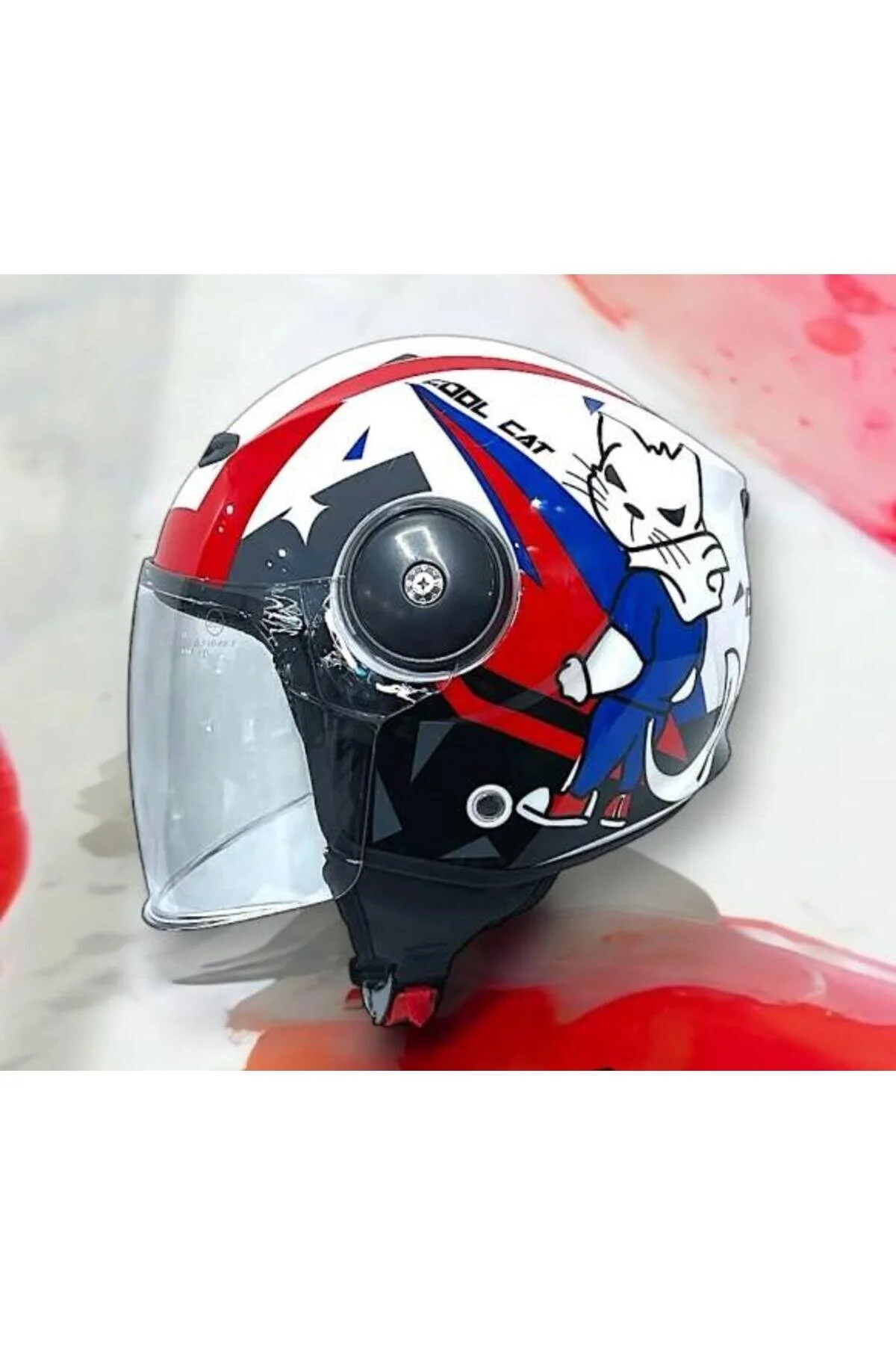 کلاه کاسکت موتورسیکلت سفید دخترانه و پسرانه بچگانه 814 COOL CAT SEMI GLASS شفاف ویزیر دوچرخه ان موتور سیکلت ایمنی L اندازه Sway