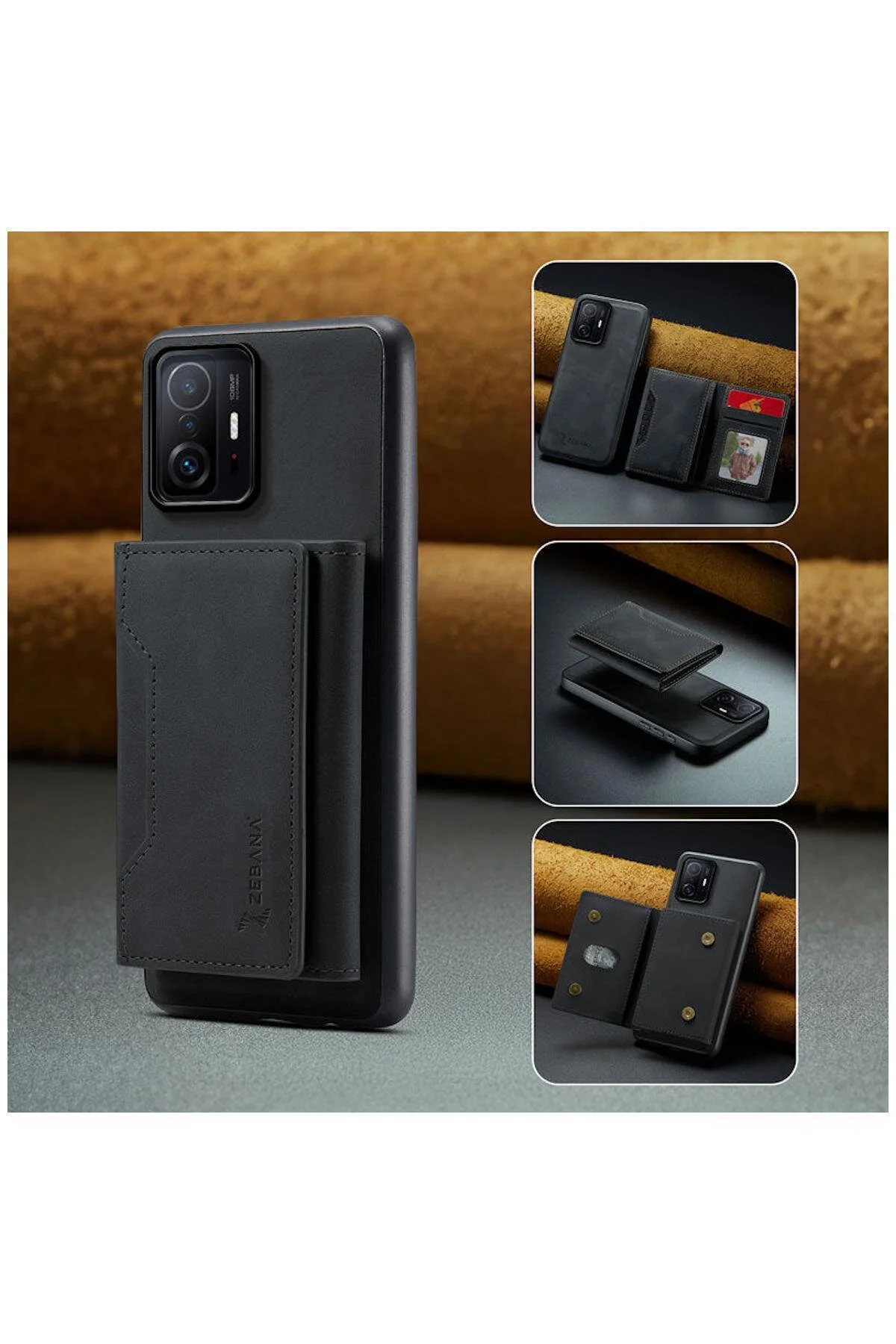 کاور و قاب چرمی ZEBANA 2IN1 ELITE CLASS COMPATIBLE XIAOMI MI 11T با کیف پول مشکی Zebana