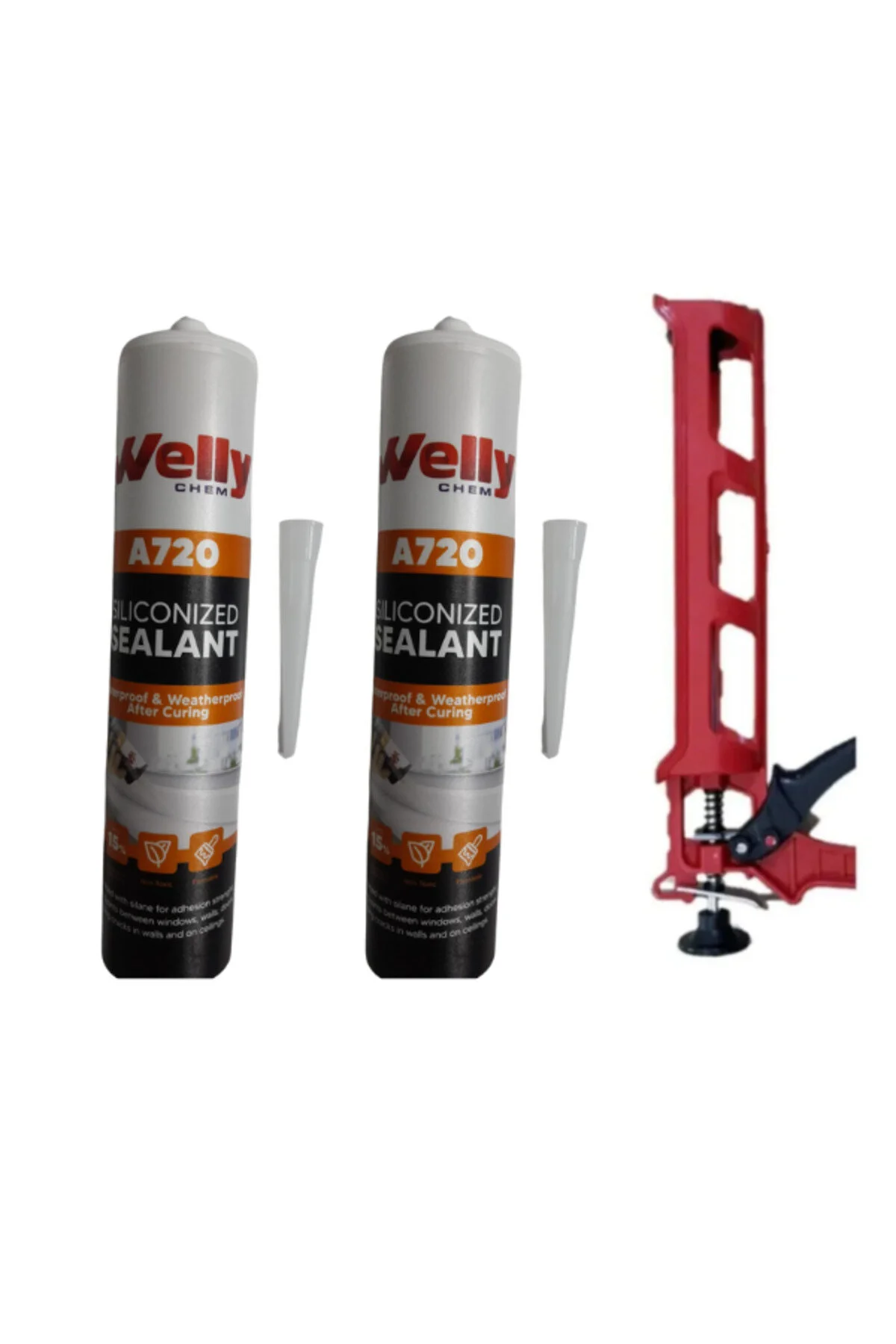 تفنگ سیلیکونی مجموعه ماستیک سیلیکونیزه سیلیکون سفید 2 قطعه اسلحه شده+ WELLY
