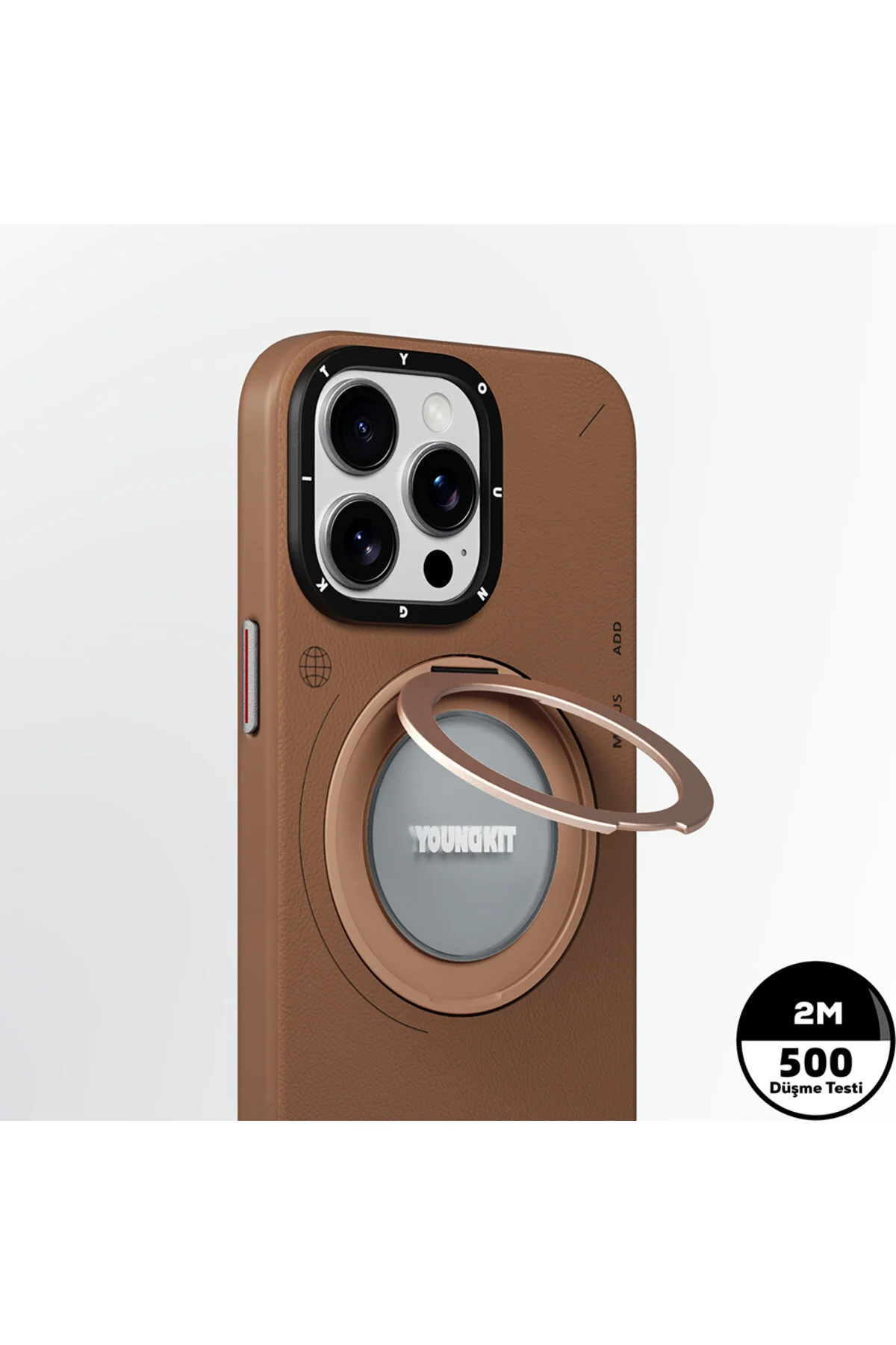 کاور و قاب آیفون 15 پرو با ویژگی MAGSAFE 360 ​​پایه چرم طرحدار YOUNGKIT TECH چرمی SERIES BROWN Youngkit