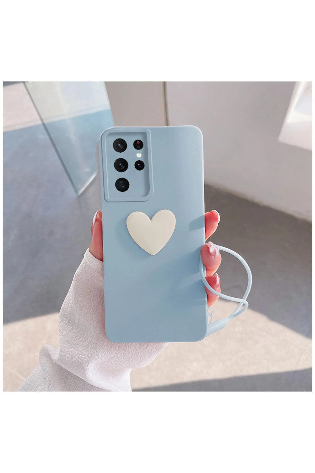 کاور و قاب SAMSUNG GALAXY S21 ULTRA COMPATIBLE CASE 3D HEART SILICONE BLUE LIGHT Pro Aksesuar