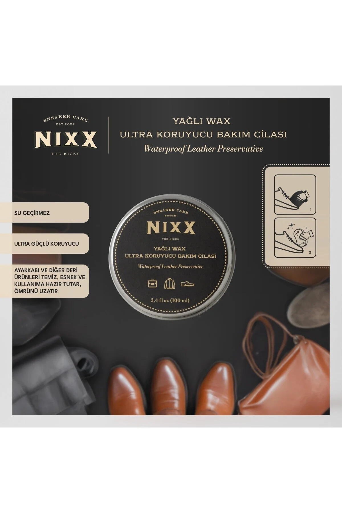 مراقبت کفش لهستانی از موم روغن | محافظ فوق العاده 100 میلی لیتر Nixx