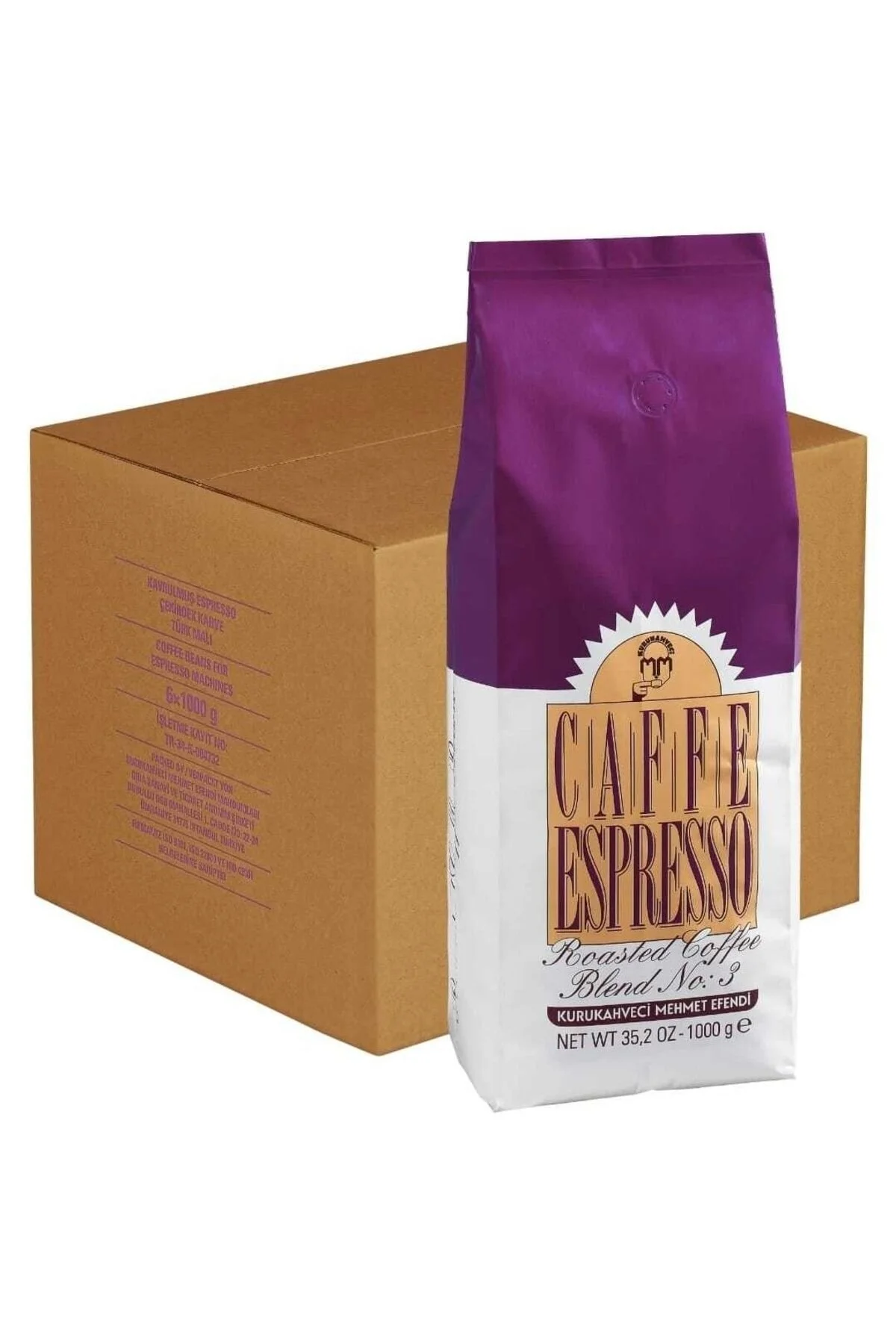 قهوه فیلتر و دانه کامل KURUKAHVECI CAFFE ESPRESSO BLEND NO: 3 1 KG 6 PIECE Mehmet Efendi