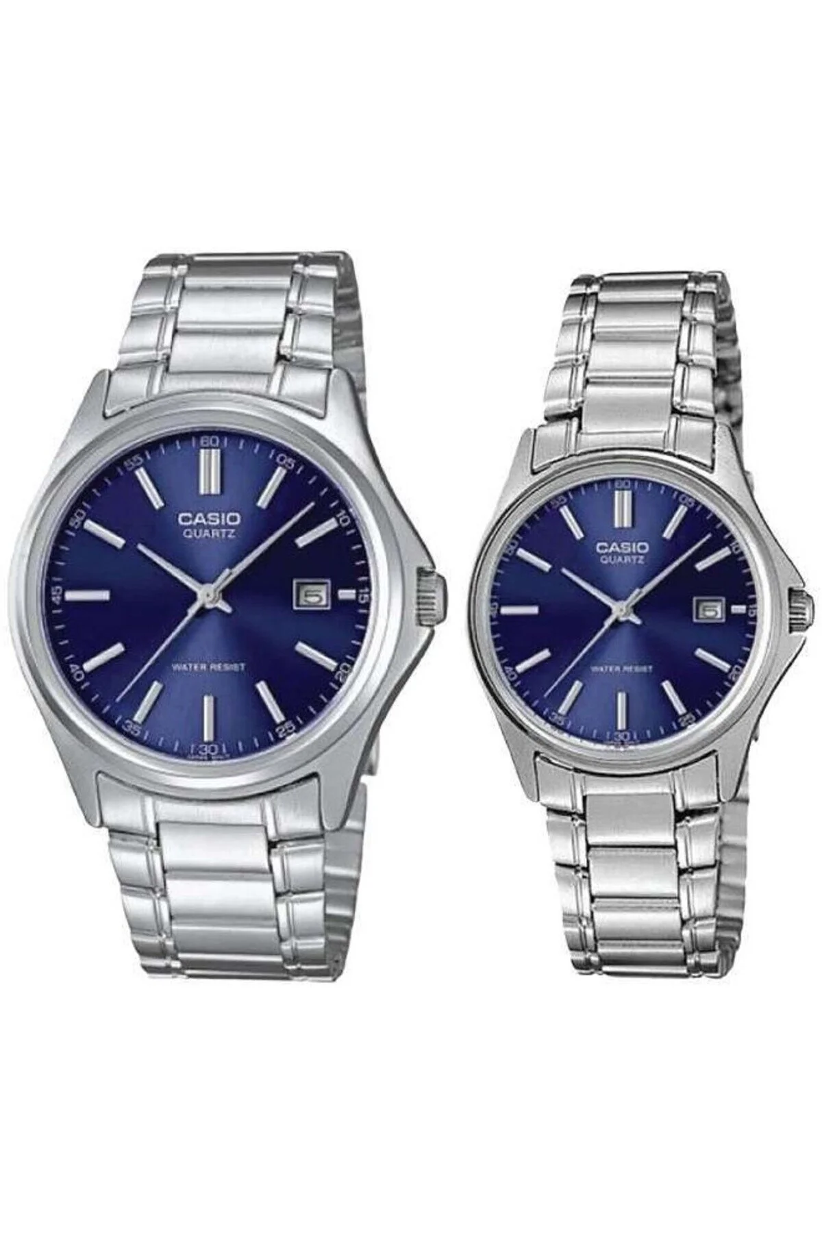 ساعت مچی زوج عاشق با صفحه آبی تیره و بند تضمینی رنگ خاکستری Casio