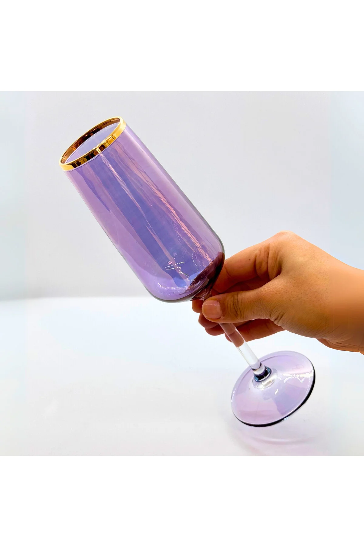 لیوان پایه‌دار گلاس شیشه فلوت 6 رنگ اورجینال Tırtıl Home Züccaciye