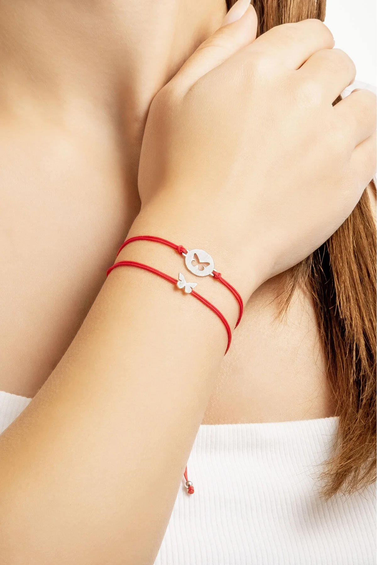 دستبند نقره ای پروانه با روکش طلای سفید 18 عیار برای مادر و دختر So Chic