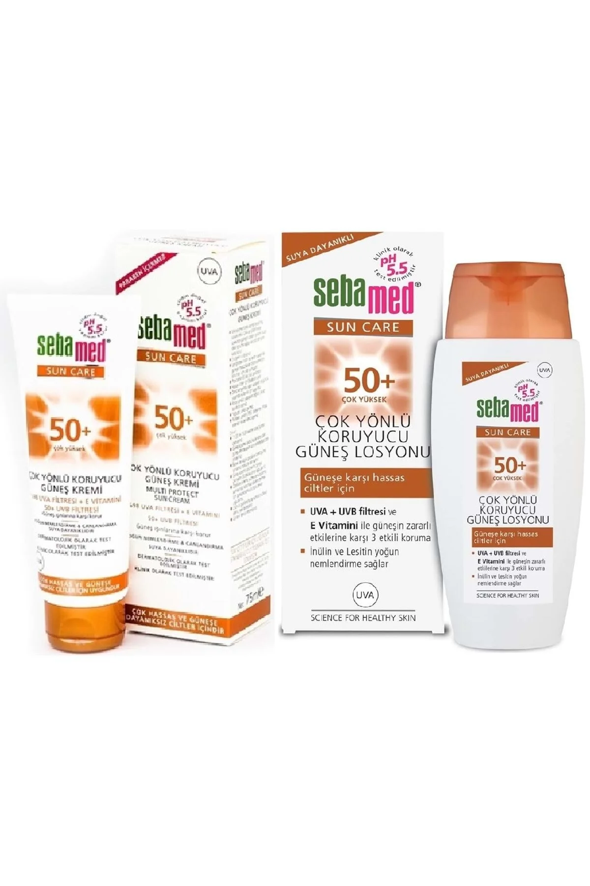 کرم ضد آفتاب کودک SUN CARE MULTI RESPONSIBLE CREAM ADVANTAGE PK 75ML SPF 50+ فاکتور+ 150ML فاکتور Sebamed