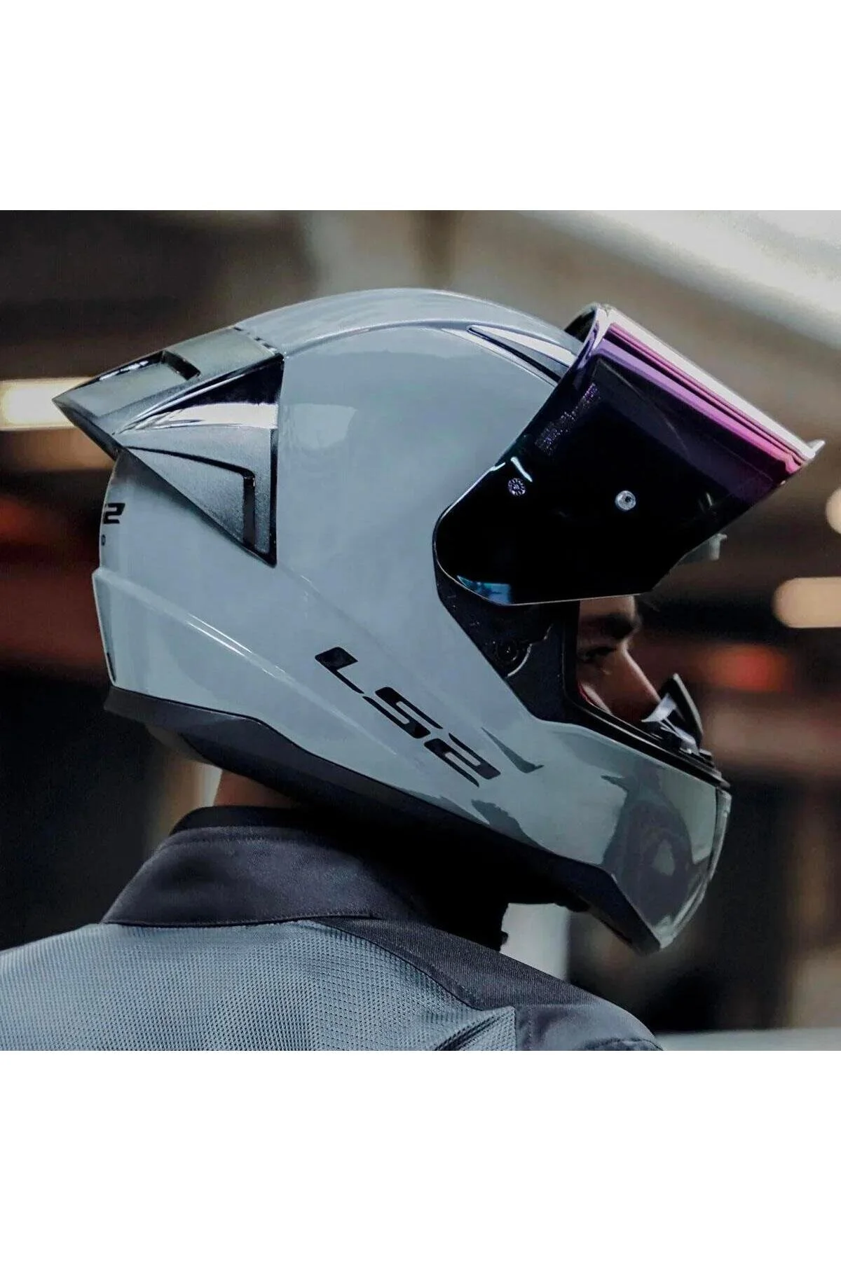 کلاه کاسکت موتورسیکلت خاکستری Rapid 2 Race Full Face Motorcycle Helmet Racing Spoiler شفاف سیاه منظره ال اس تو LS2