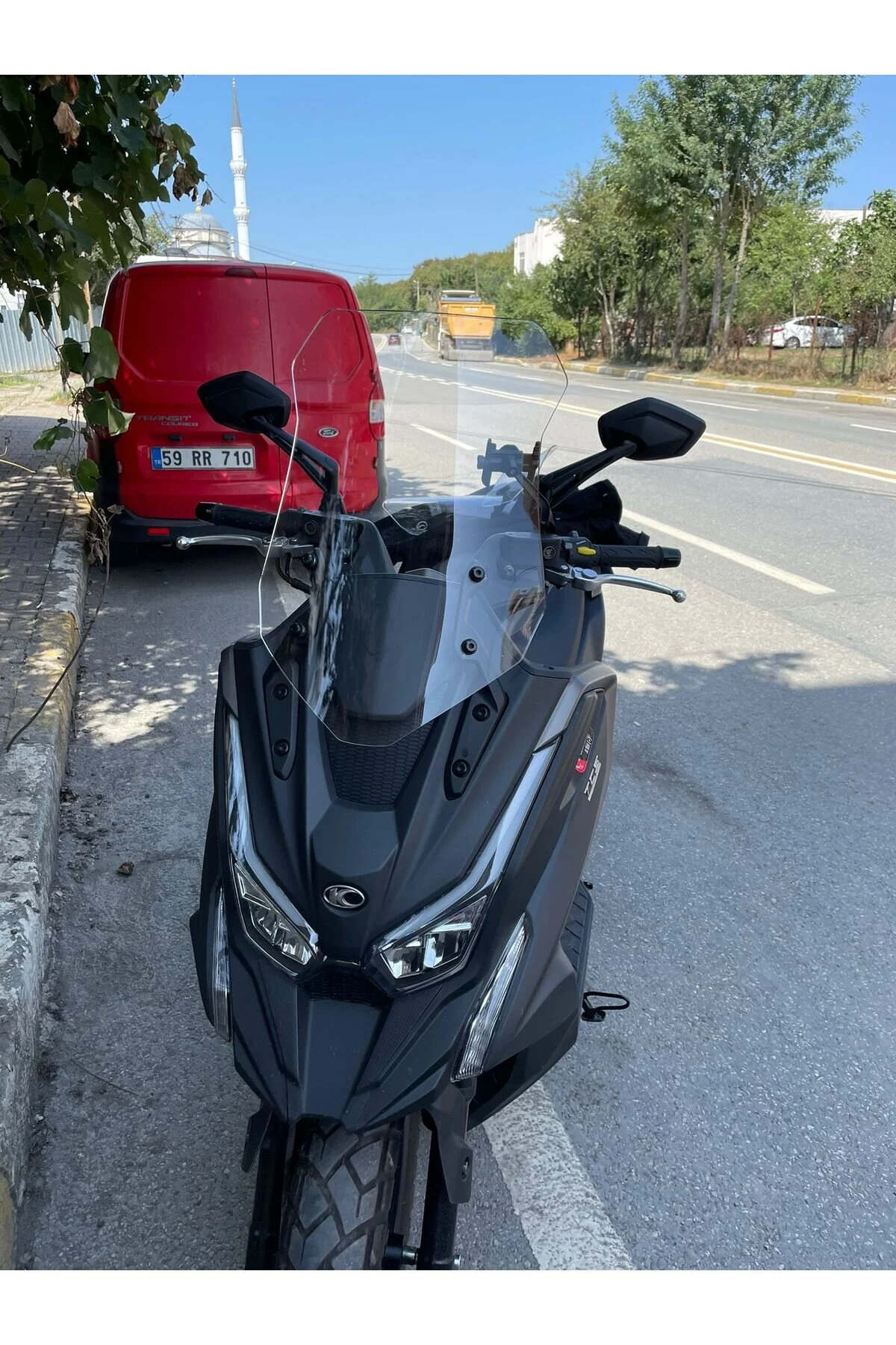 شیشه جلو موتورسیکلت KYMCO DTX 360 زباله 2022 2023 مدل سازگار 65 سانتی متر رنگ شفاف 4 میلی طول MOTOCAM