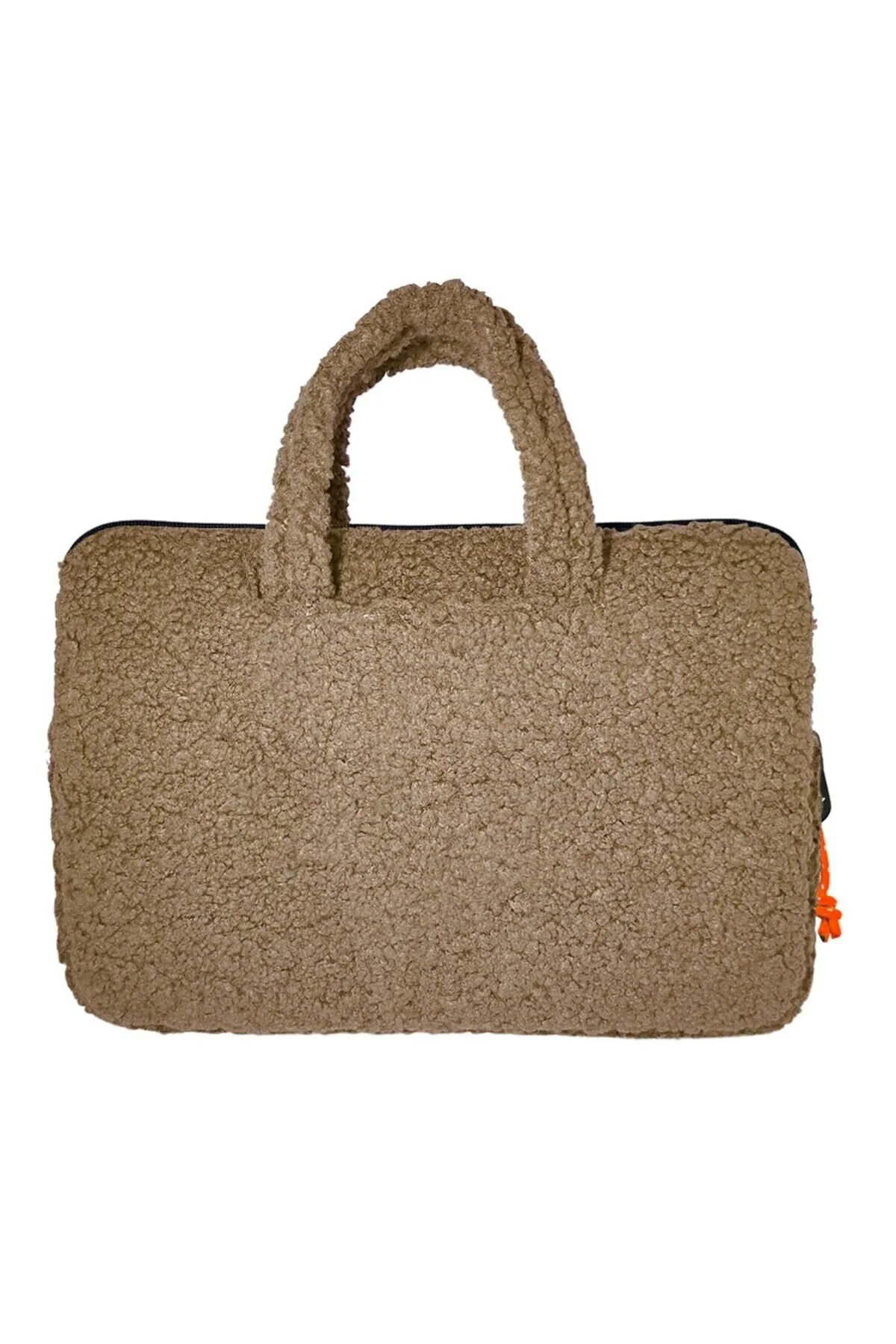 کیف لپ تاپ و اسناد دخترانه بژ مخمل دار نارنجی jacbag