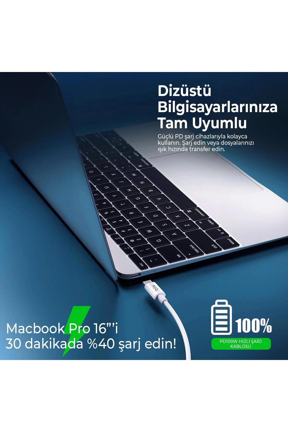 کابل شارژ 5 گیگابایت در ثانیه E MARK CHIP TYPE C به PD و داده 2 متر سفید Bix