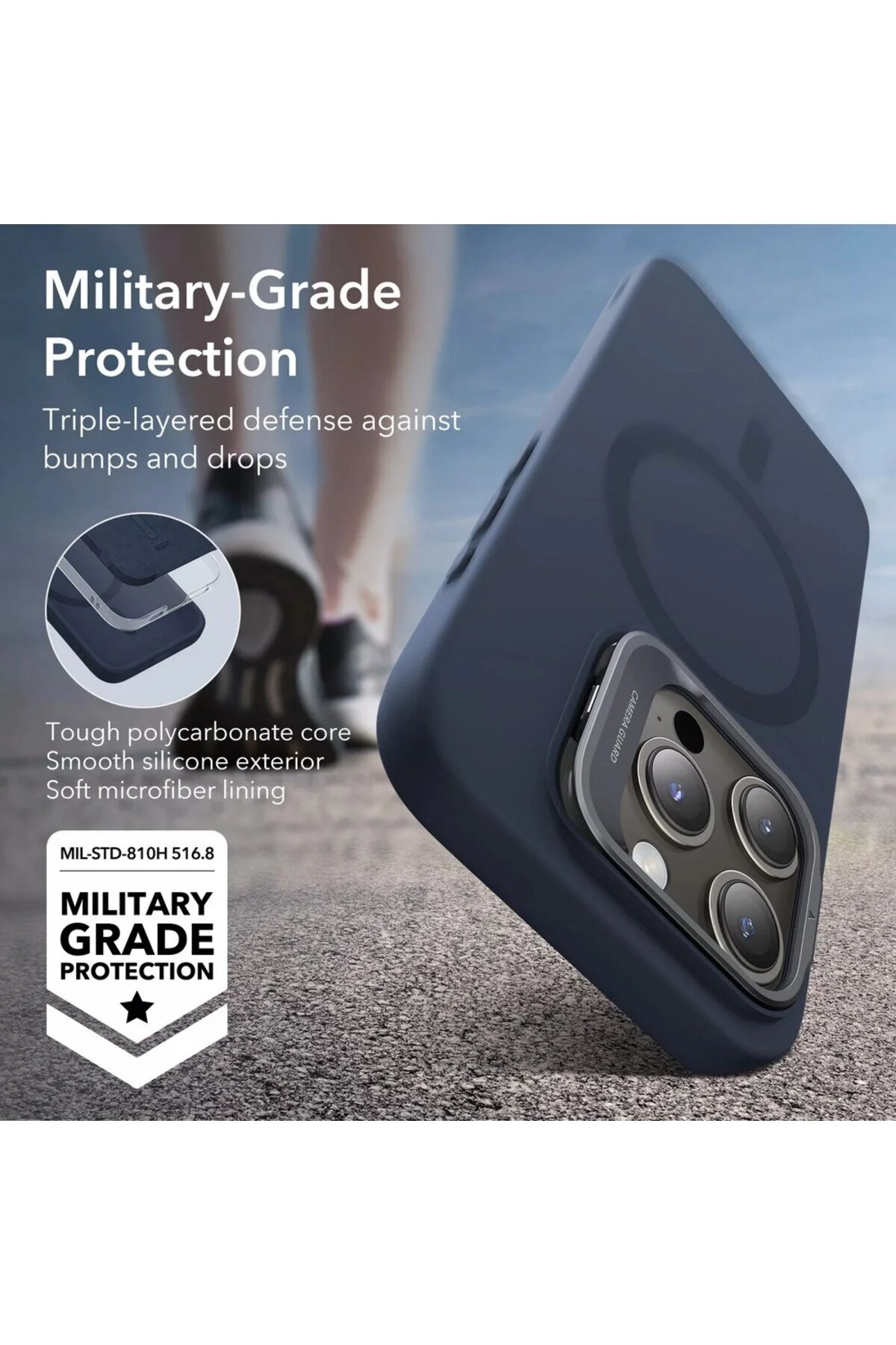 کاور و قاب IPHONE 15 PRO MAX سازگار با CLOUD SOFT HALOLOCK MAGSAFE KICKSTAND CASE آبی تیره ESR