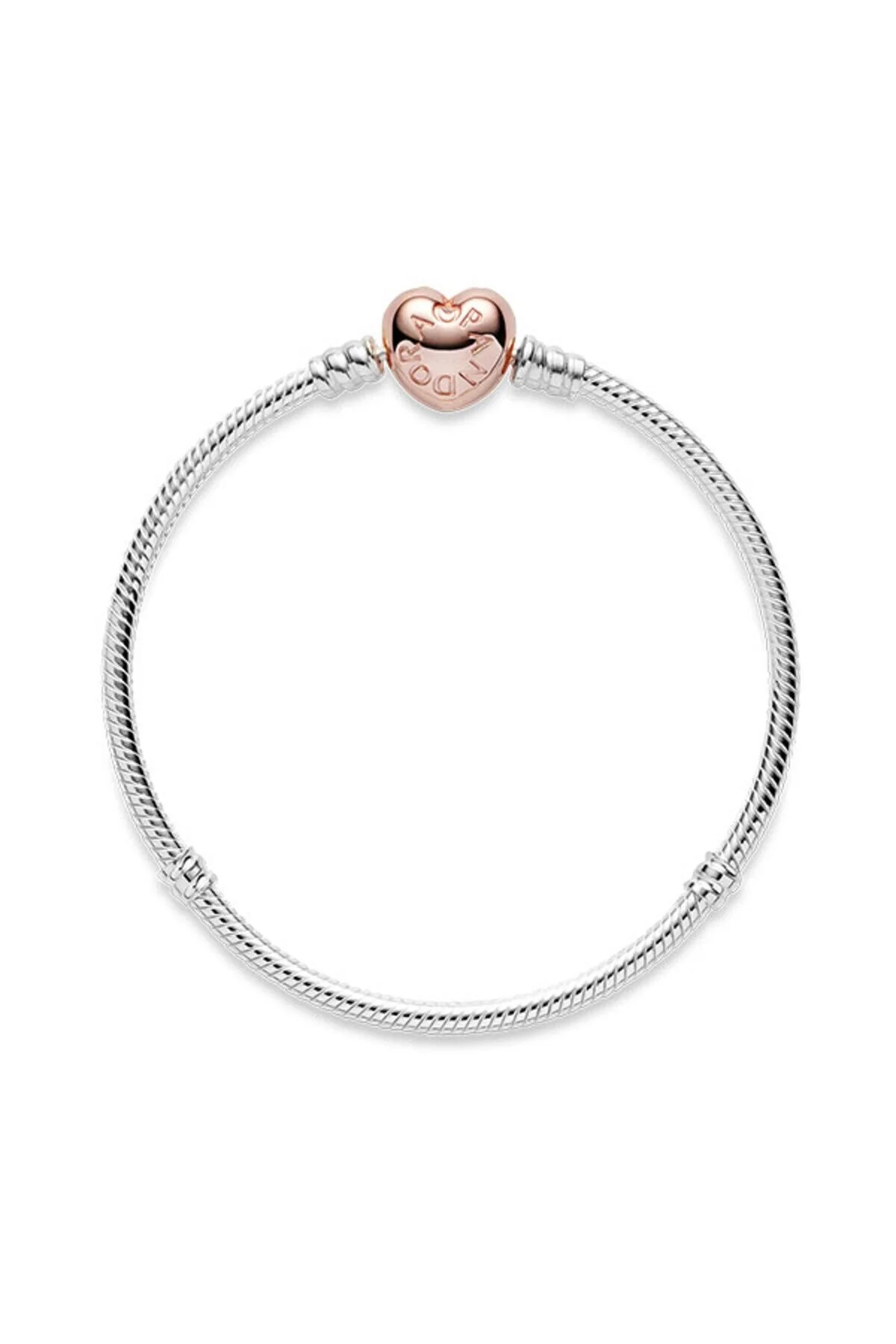 دستبند نقره ای 925 عیار 14 با روکش طلا رز گیره قلب Pandora