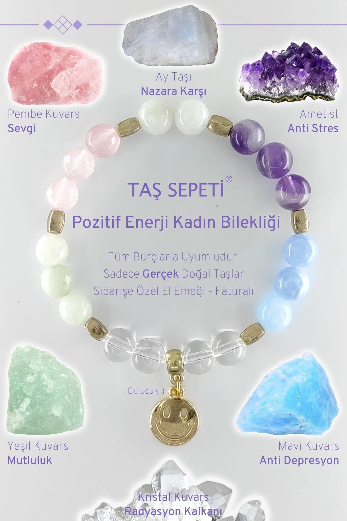 دستبند فشن زنانه سنگ طبیعی طرح ویژه انرژی مثبت TAŞ SEPETİ