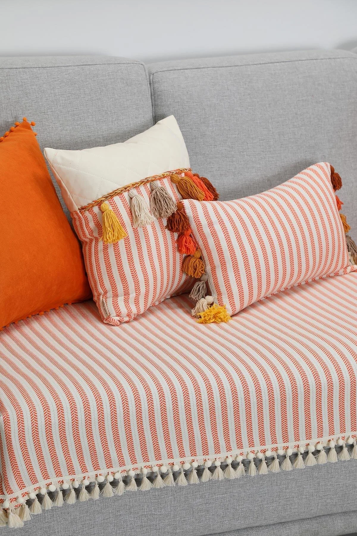 روکش مبل نارنجی پوشش صندلی راه پرتقال Pompom و Tassel 90X210 سانتی متر Ko 39  Aisha's Design