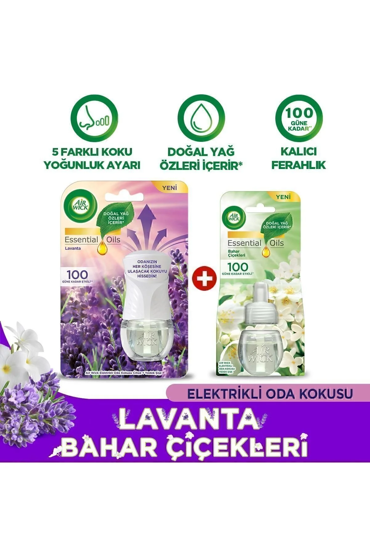 بوگیر و تصفیه کننده هوا کیت بوی اتاق برقی گلهای بهاری بطری یدکی اسطوخودوس Air Wick