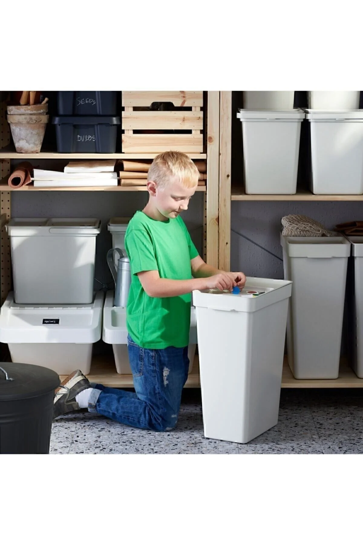 IKEA سطل زباله 35 لیتری هالبار، جداسازی زباله، جعبه طبقه بندی لباسشویی خاکستری روشن