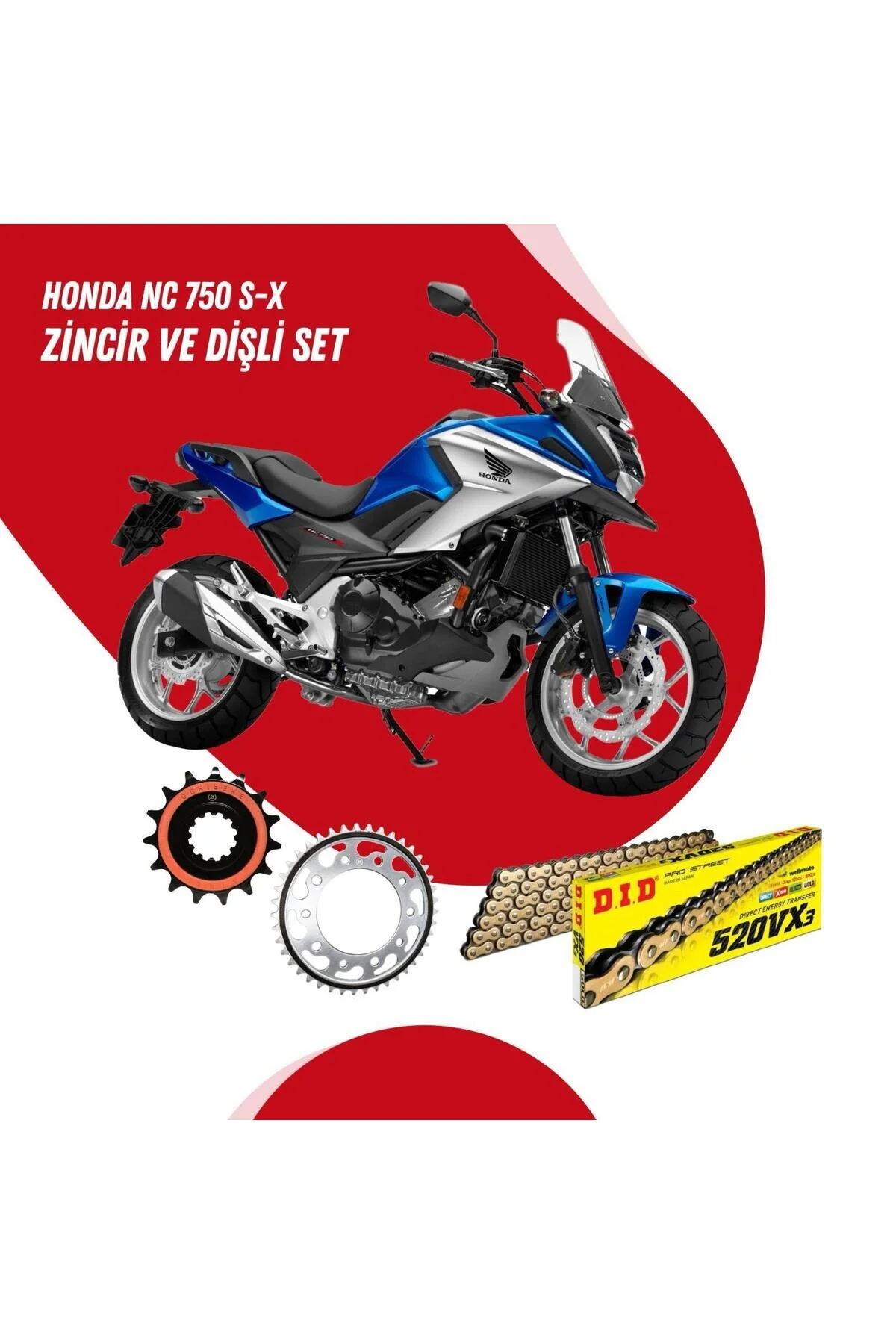 زنجیر موتورسیکلت ست طلایی هوندا NC 750 S X 14 20 VX3 D.I.D
