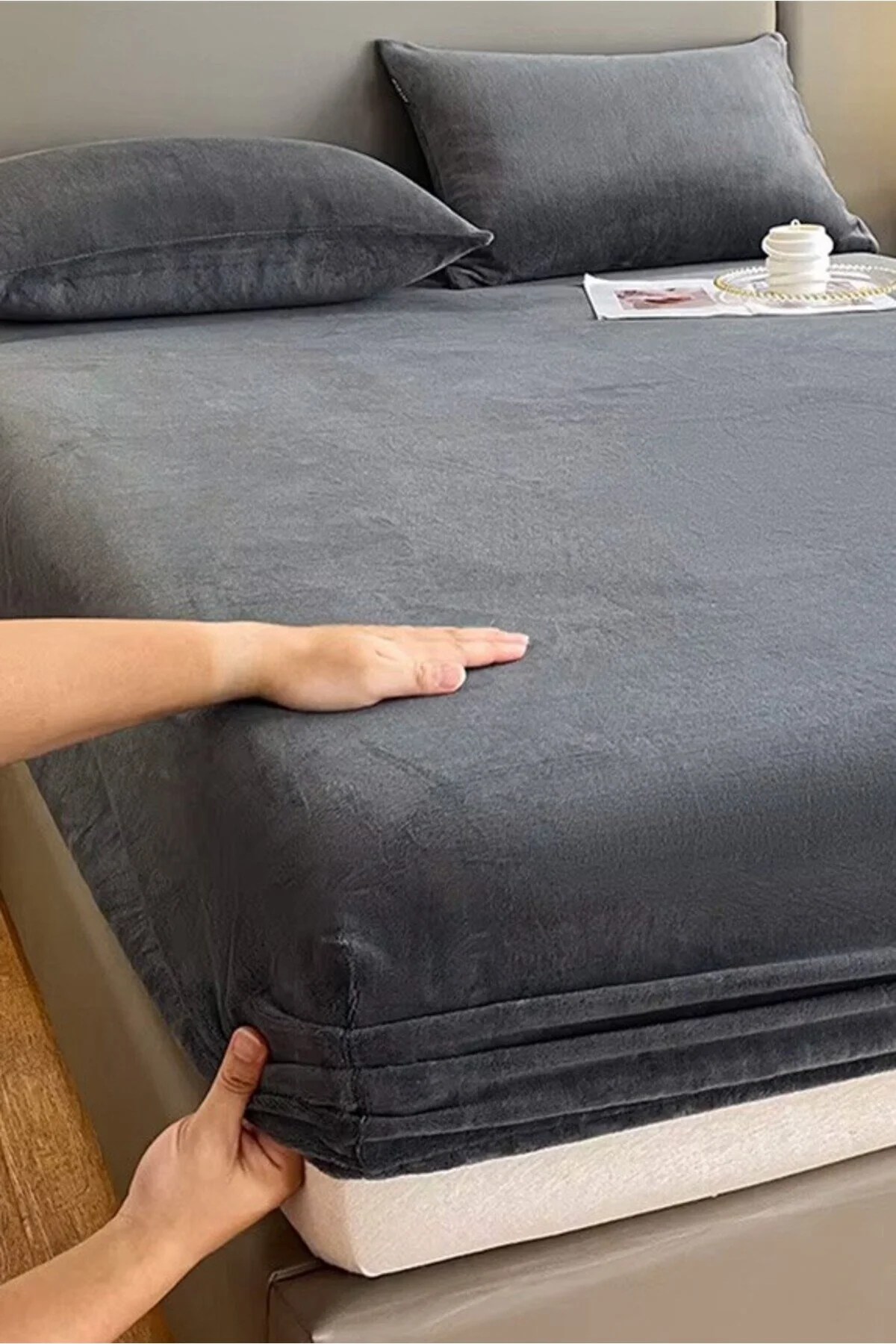 ست ملحفه دو نفره پارچه مخملی نصب شده کتانی 160X200+30 سانتی متر Mulberry