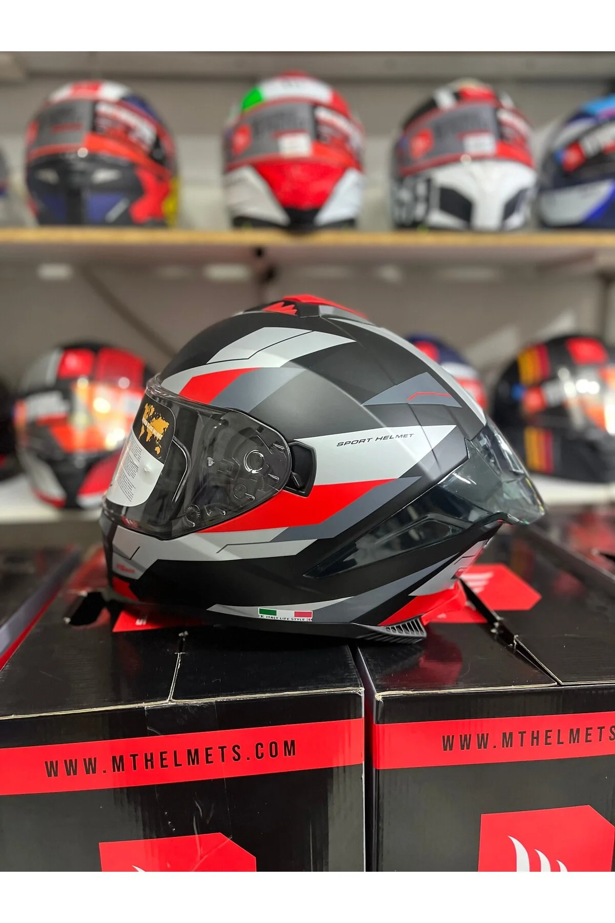 کلاه کاسکت موتورسیکلت مشکی SW 865 TITAN RED FULL FACH FACE SUN CLEAT Sway