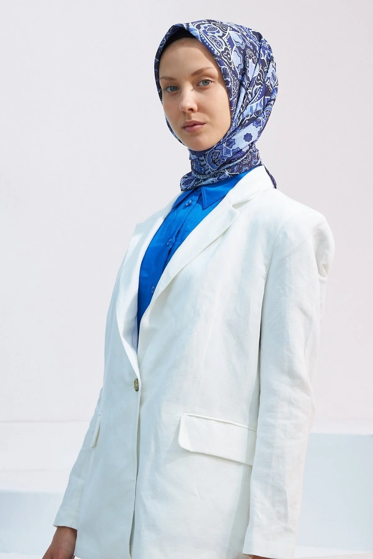 روسری آبی ویسکوز پنبه SAKS İpekhan