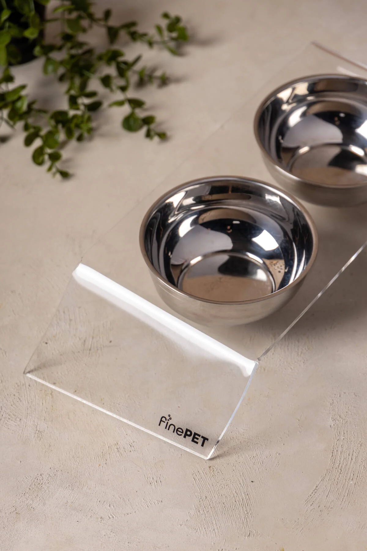 ظرف آب و غذای گربه سگ FINEPET PLEXI STAND 2 تکه ای از مواد غذایی فولادی FH finehome